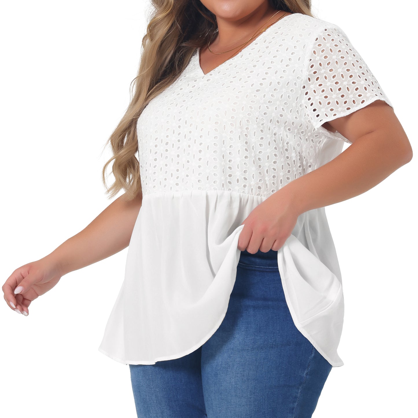 Women Plus Size Peplum BlouseSummer Short Sleeves V Neck Babydoll Top