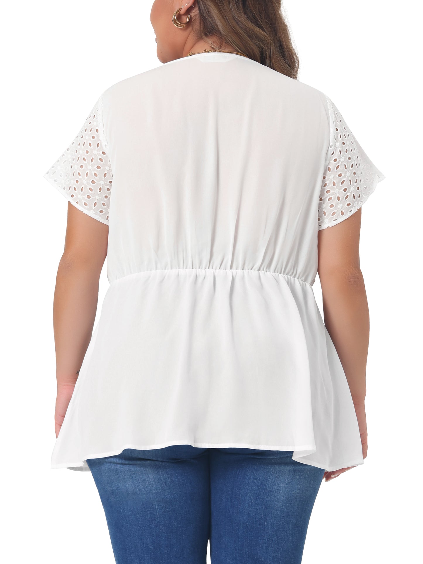 Women Plus Size Peplum BlouseSummer Short Sleeves V Neck Babydoll Top