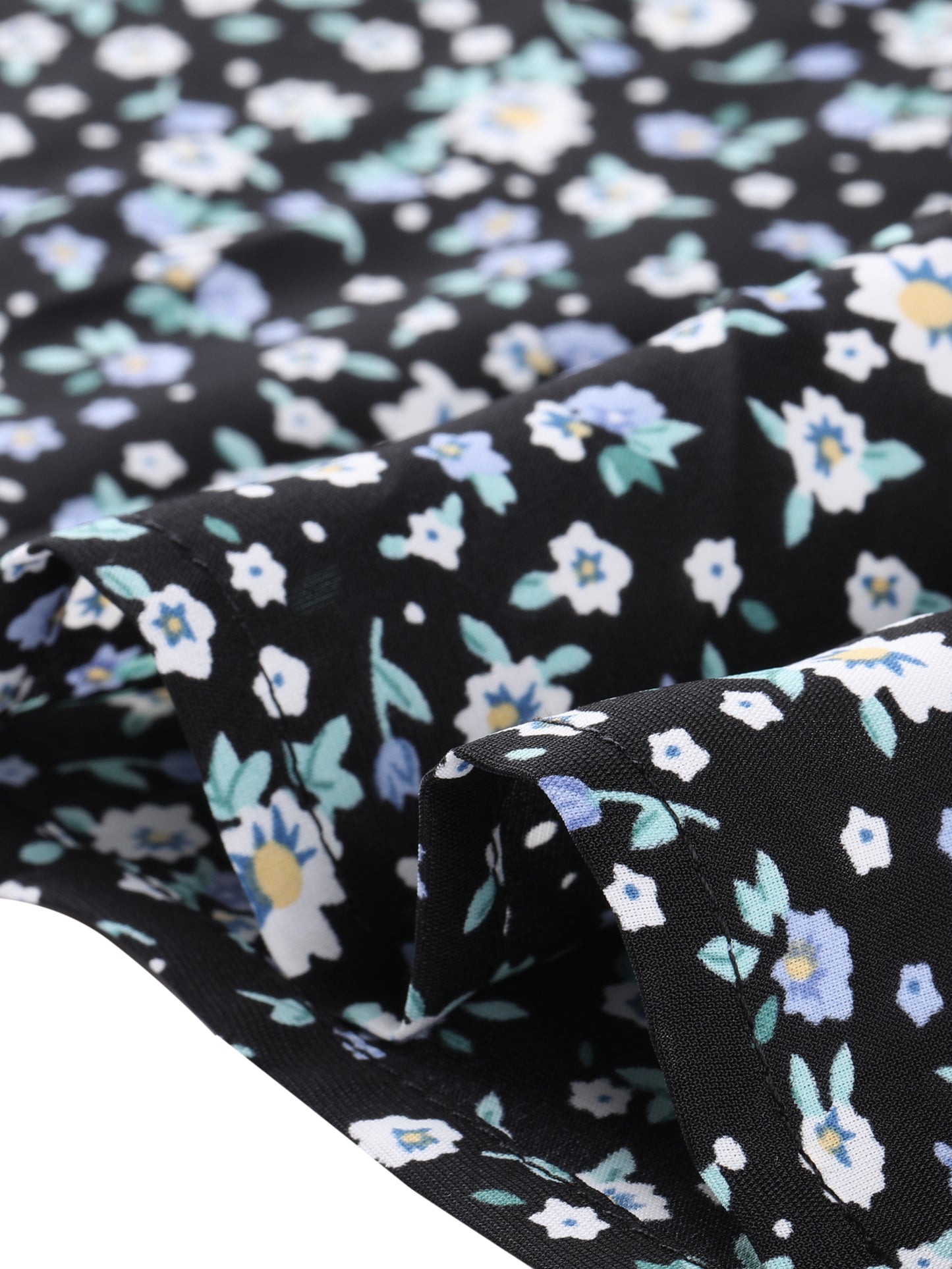 Women Plus Size Top Pleated Long Sleeves V Neck Floral Blouse
