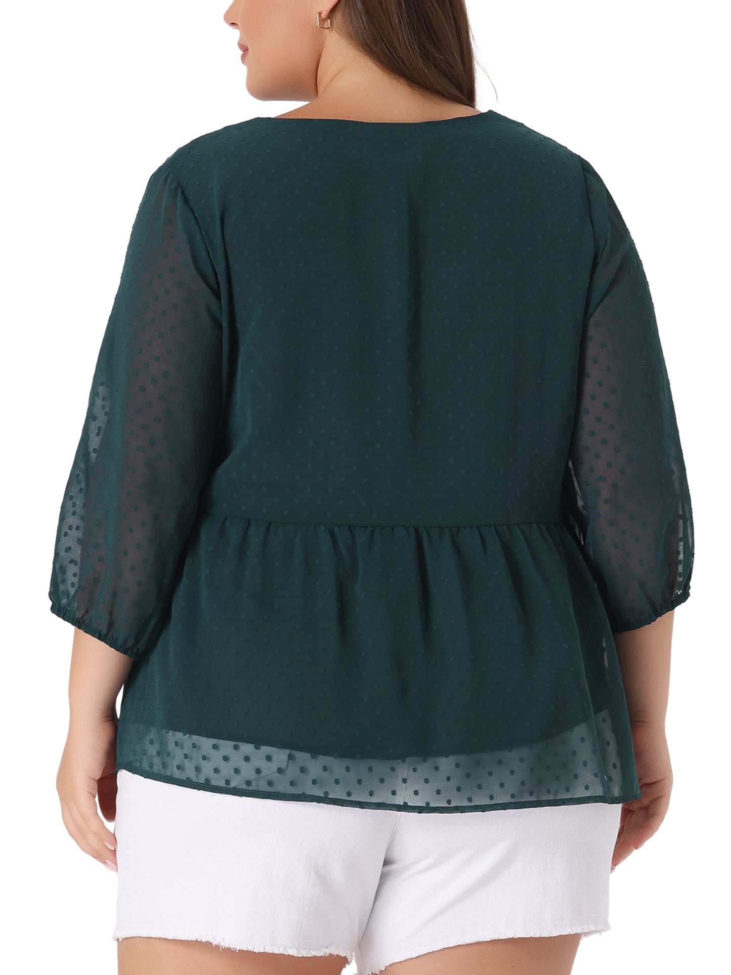 Women Plus Size Chiffon Top Babydoll Long Sleeve Swiss Dots Blouse