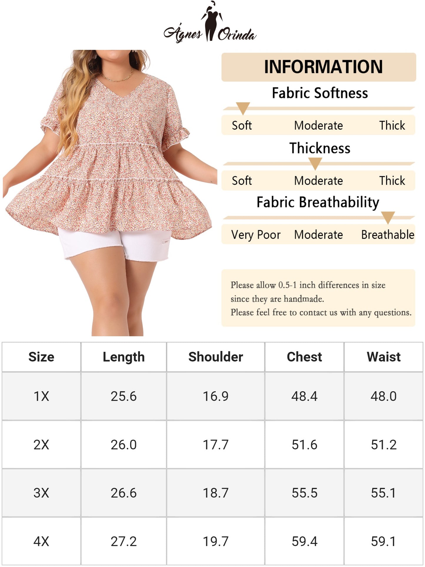 Women's Plus Size Blouse Summer Tops V Neck Short Sleeve Boho Floral Babydolls Blouse