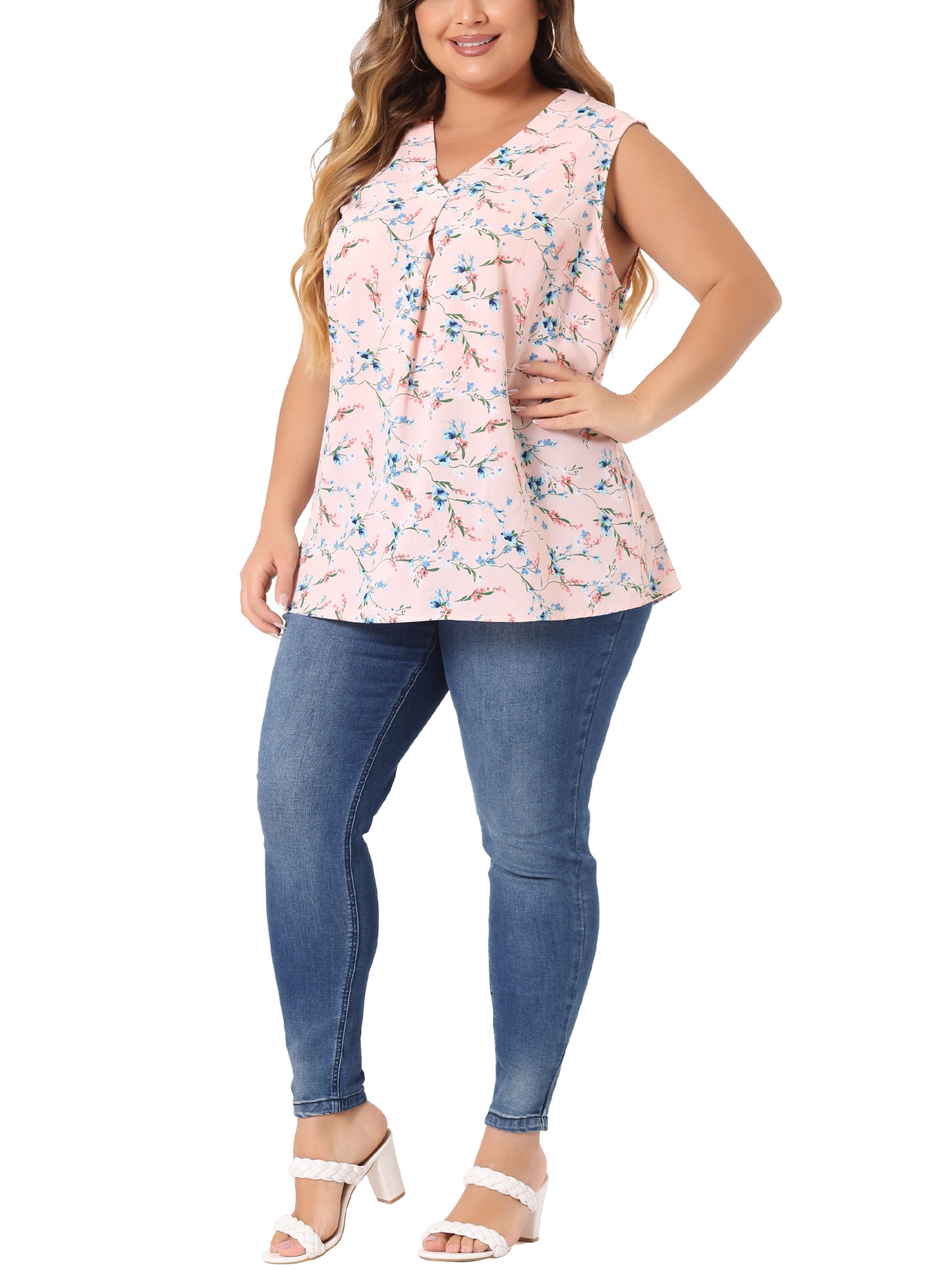 Women Plus Size Top Floral Blouse Sleeveless Tank Top