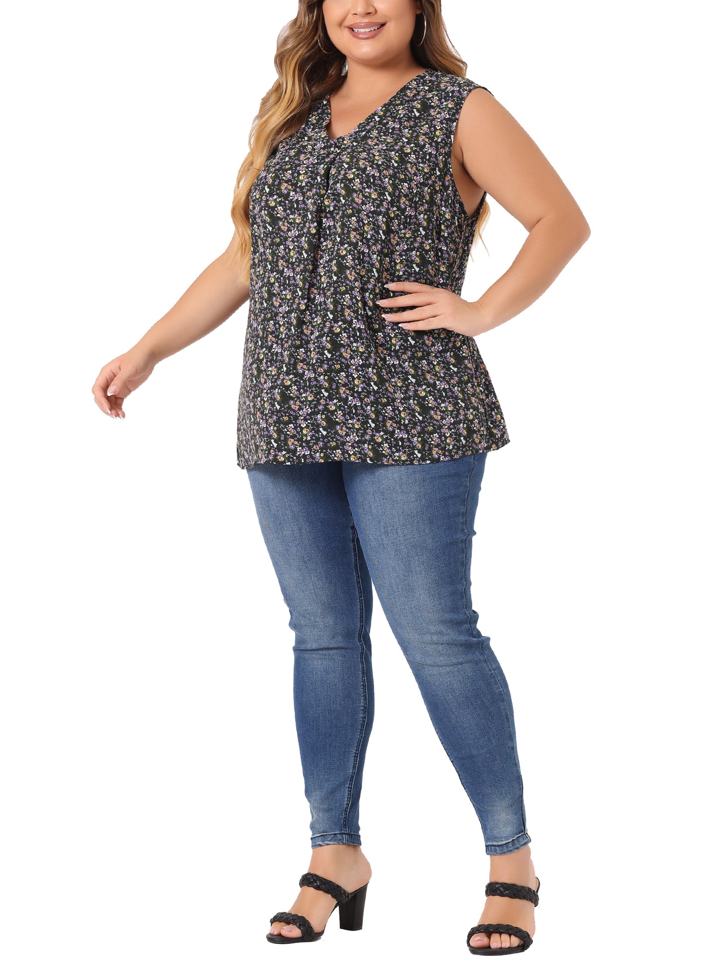 Women Plus Size Top Floral Blouse Sleeveless Tank Top