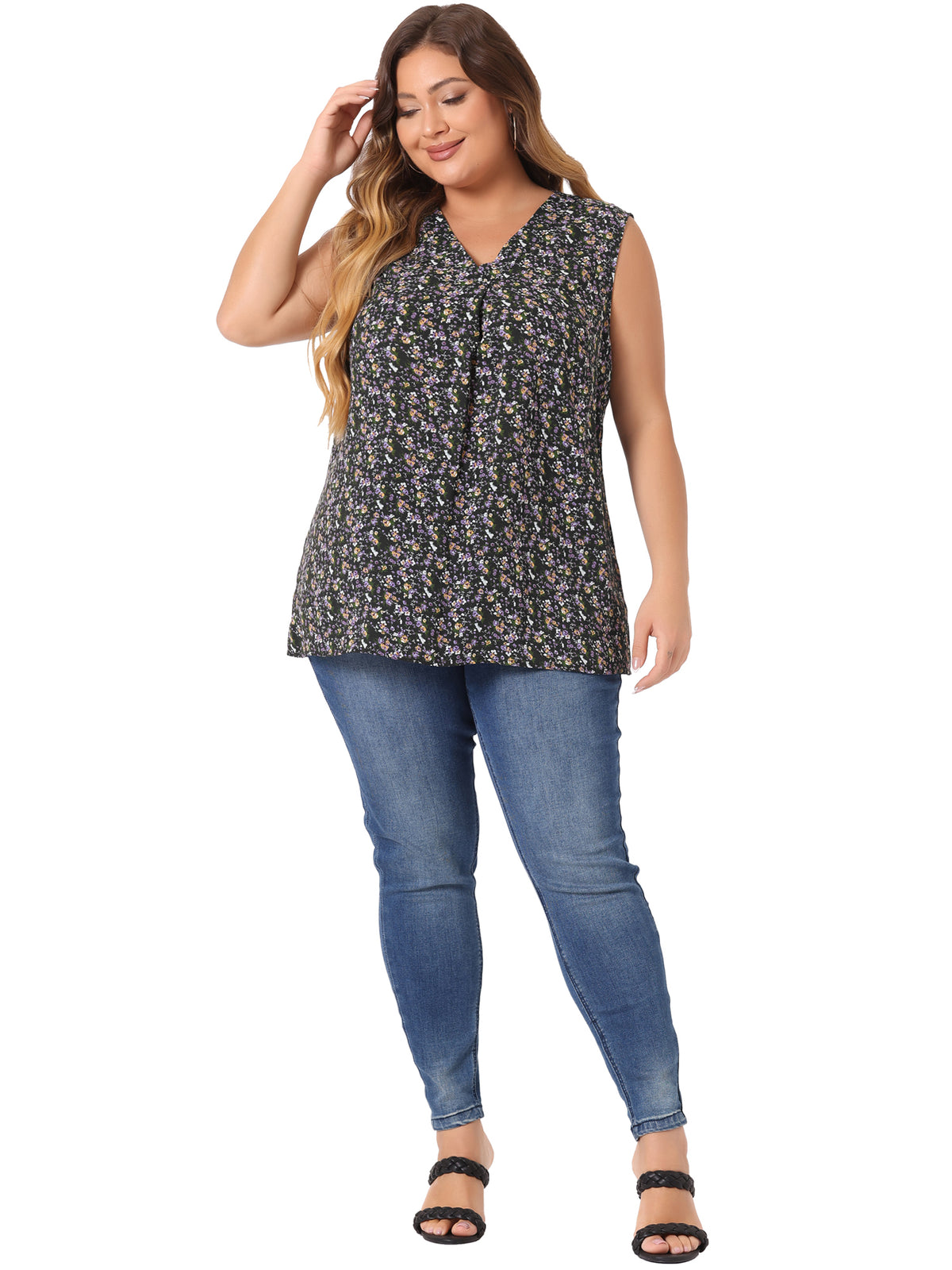 Women Plus Size Top Floral Blouse Sleeveless Tank Top