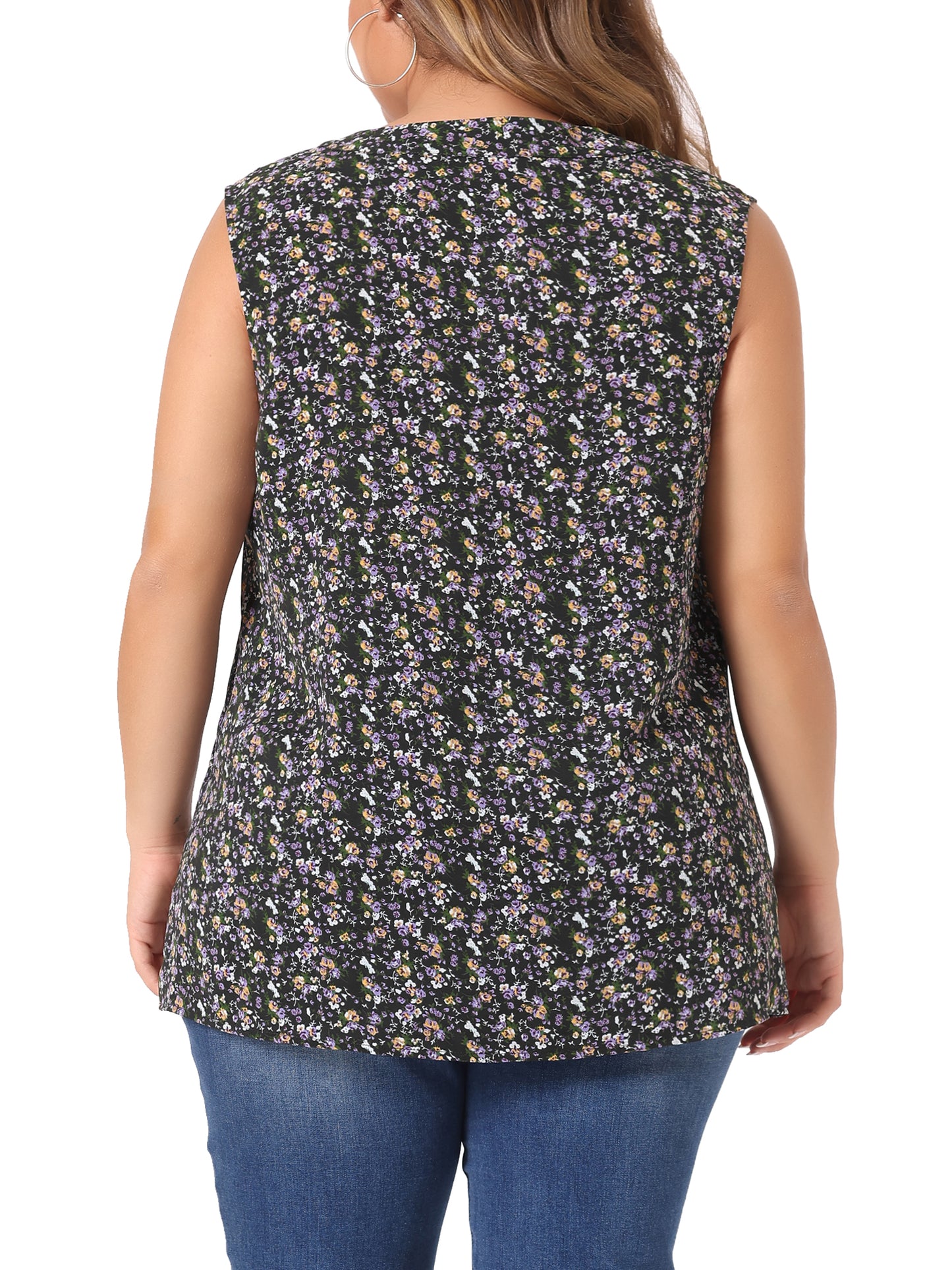 Women Plus Size Top Floral Blouse Sleeveless Tank Top