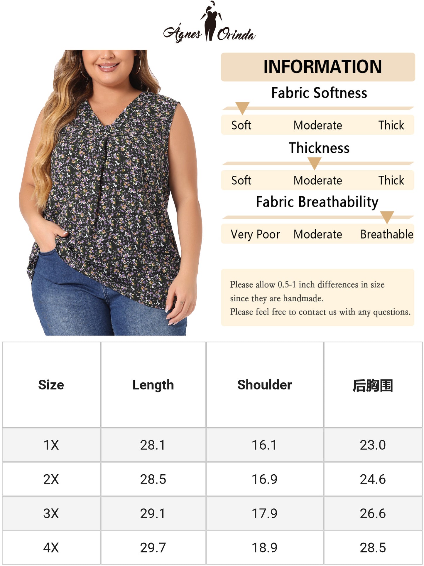 Women Plus Size Top Floral Blouse Sleeveless Tank Top