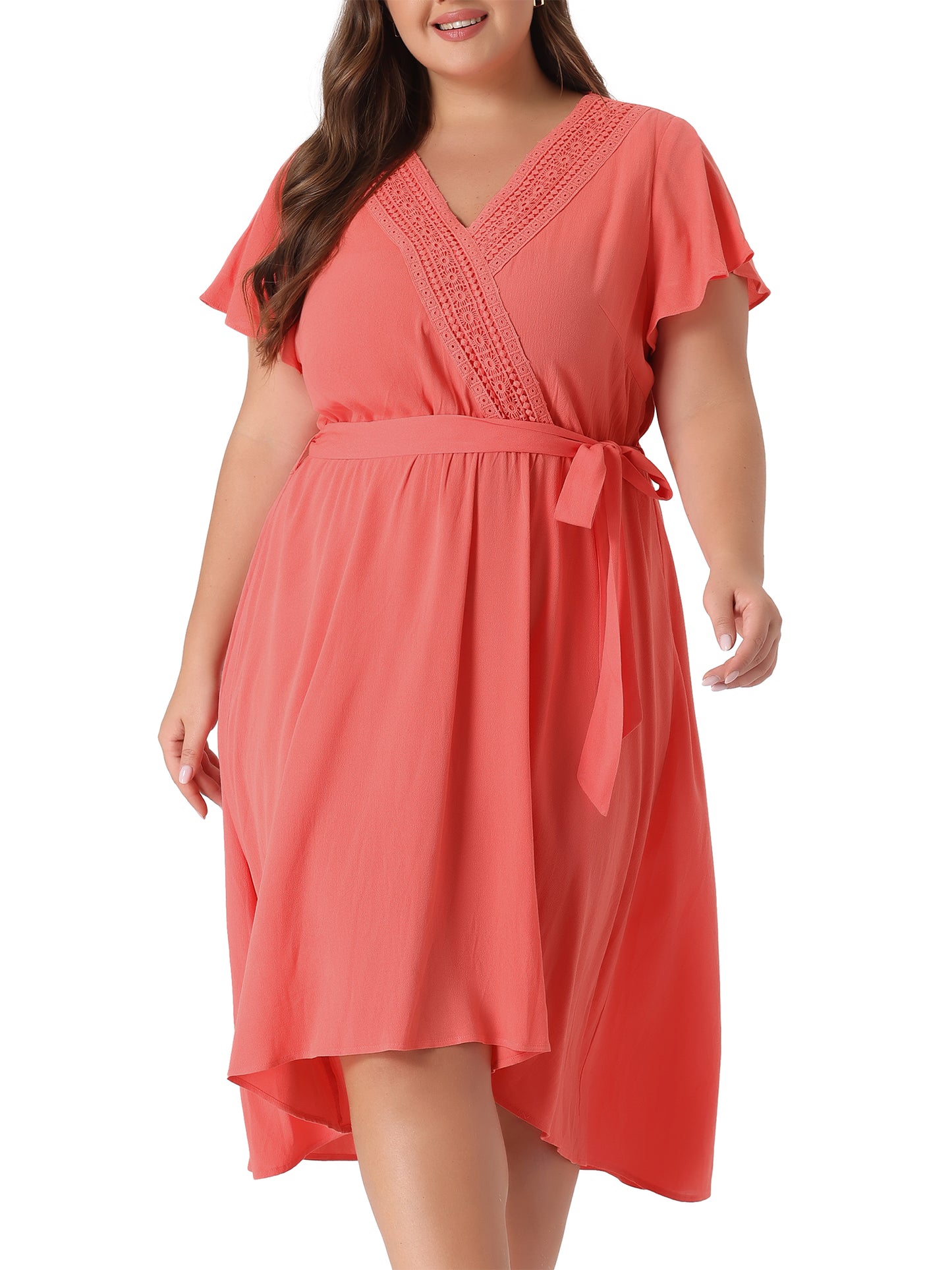 Women's Plus Size Summer Boho Dress V Neck Short Sleeve High Low a Line Beach Midi Dress