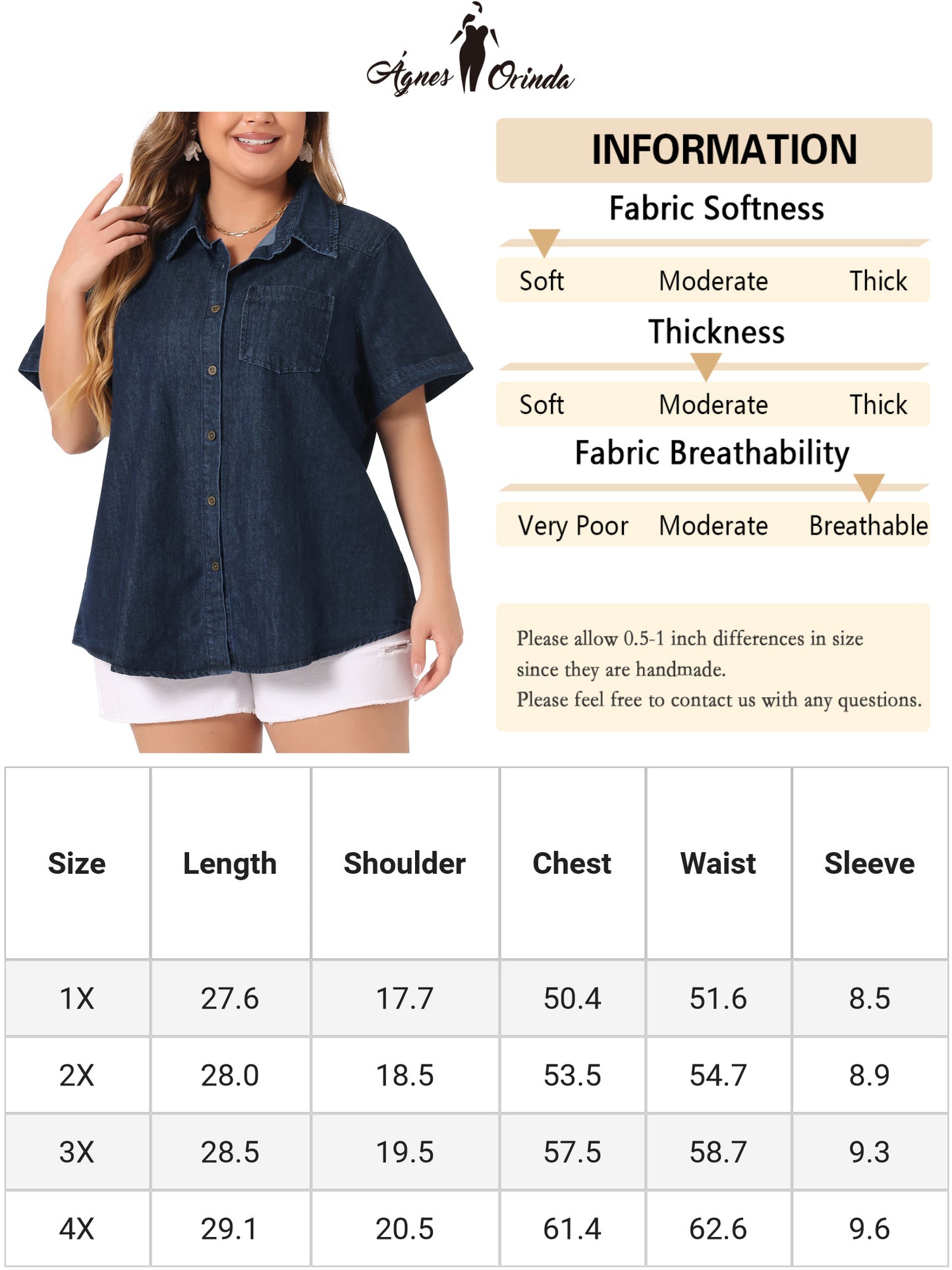 Women Plus Size Denim Shirt Jean Western Shirts Short Sleeve Button Down Top