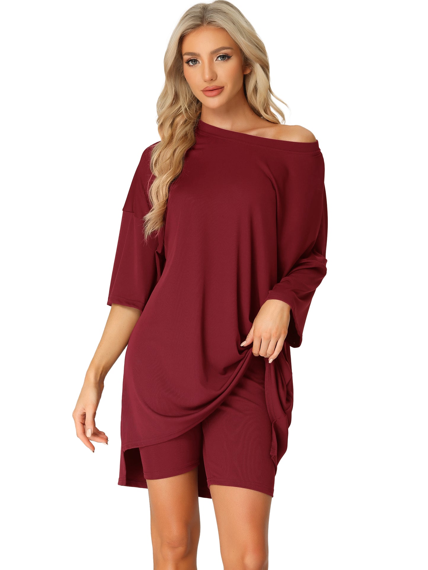 Women's 2 Piece Lounge Set Sleepwear Oversized T-Shirt with Biker Shorts Workout Sweatsuit Outfit