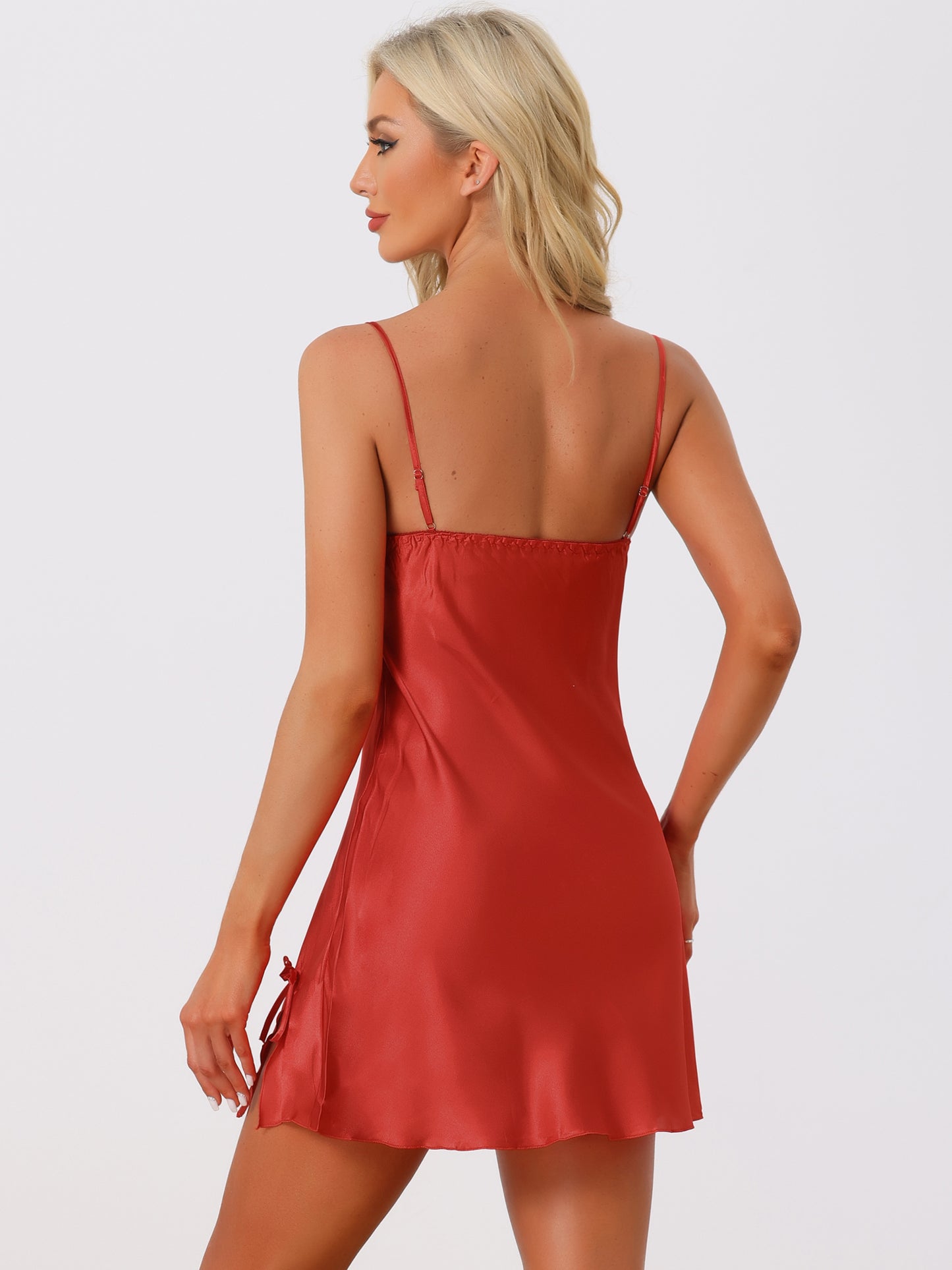 Women's Lingerie Pajama Dress Camisole Silky Mini Full Slip Chemise Lounge Satin Nightgown