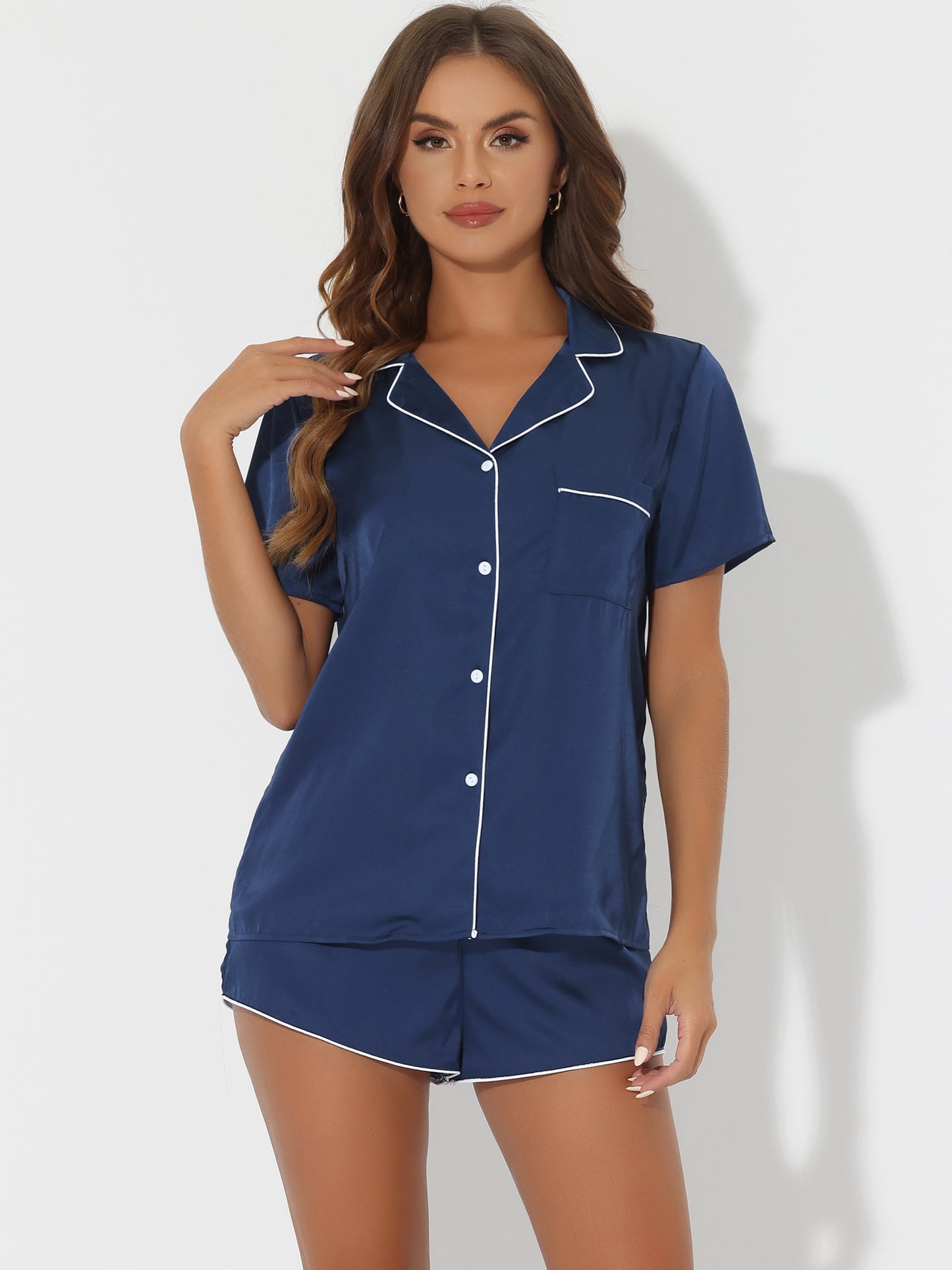 Women's Satin Pajamas Nightwear Sleepwear Top with Shorts Lounge PJ Set