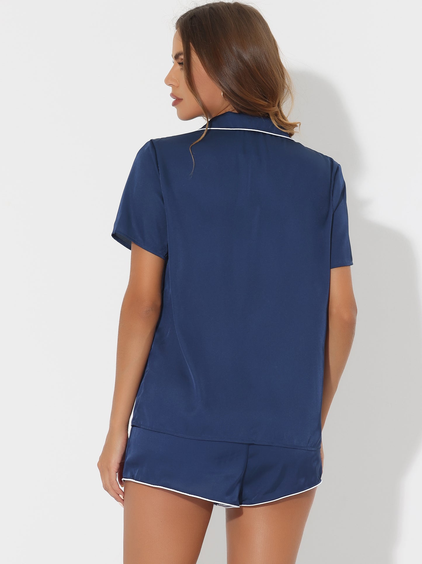 Women's Satin Pajamas Nightwear Sleepwear Top with Shorts Lounge PJ Set