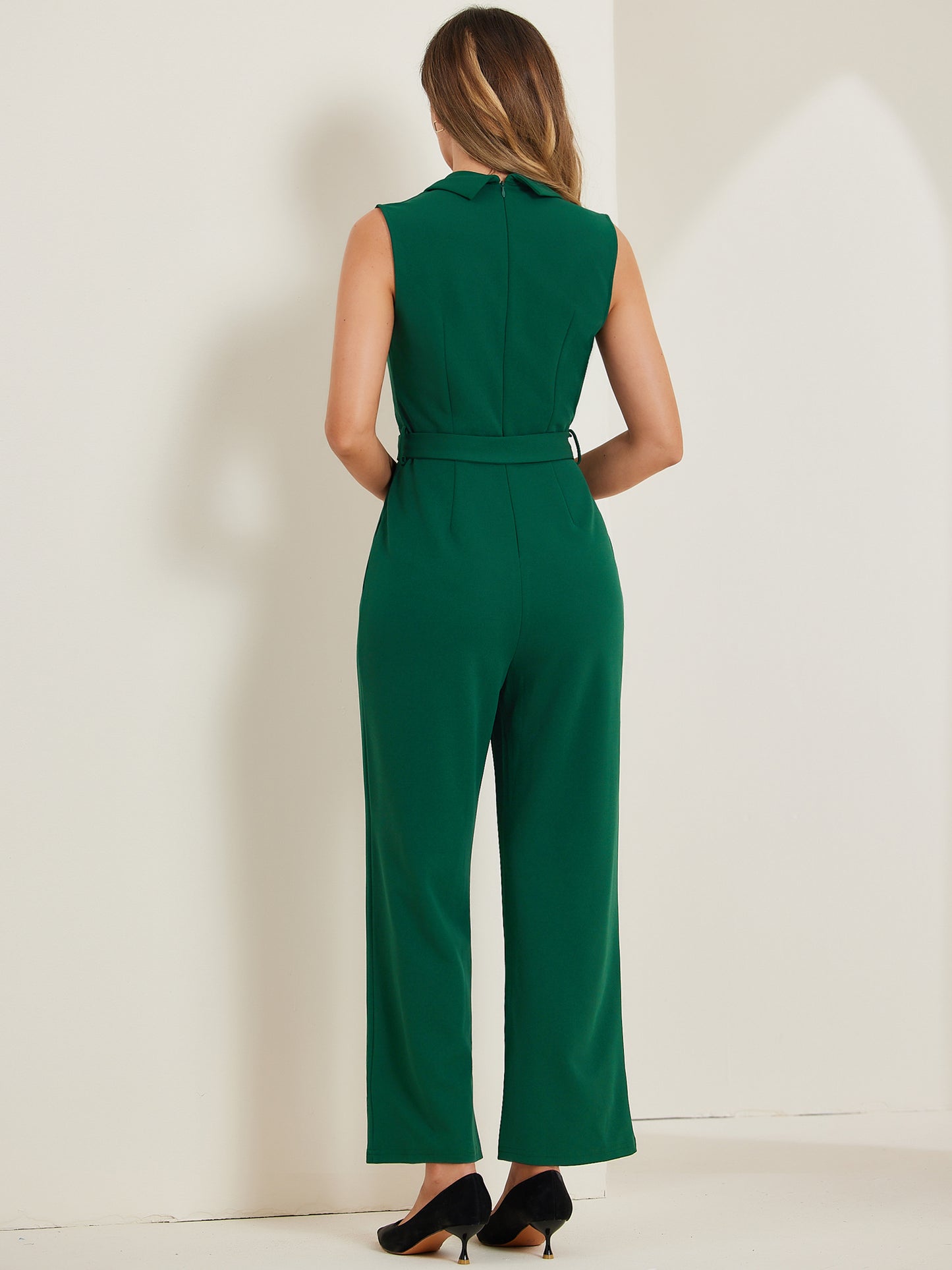 Women's Work Jumpsuit Formal Office Sleeveless Belted Jumpsuits Dressy Romper
