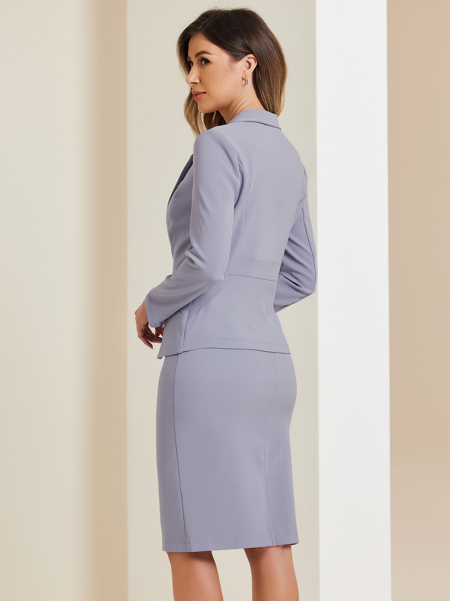 Women's 2 Piece Suit Skirt Set Business Casual Long Sleeve Blazer and Pencil Skirt (Available in Plus Size)