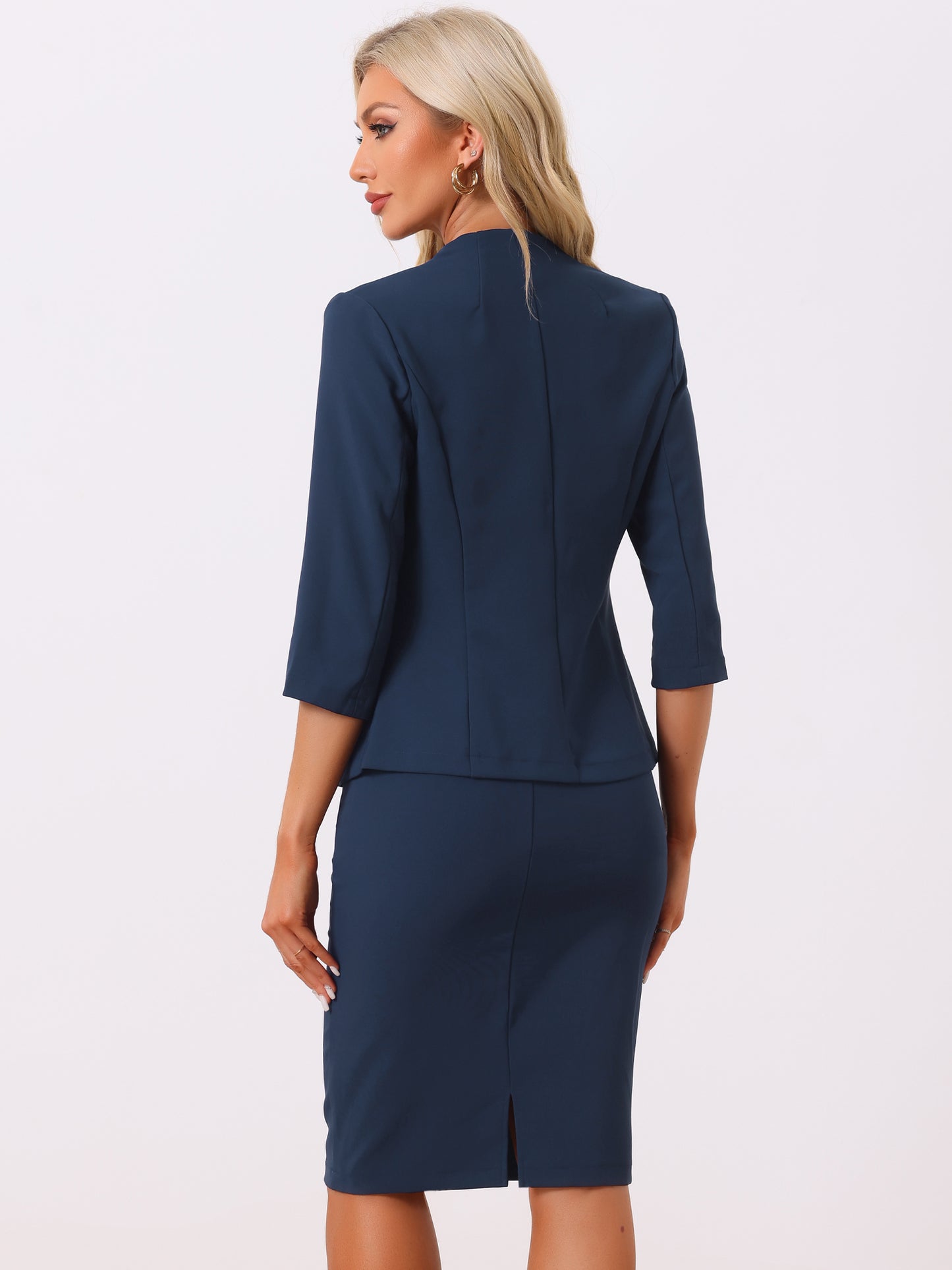 Women's 2 Piece Business Skirt Suit Set Office Work Collarless Blazer Pencil Skirt