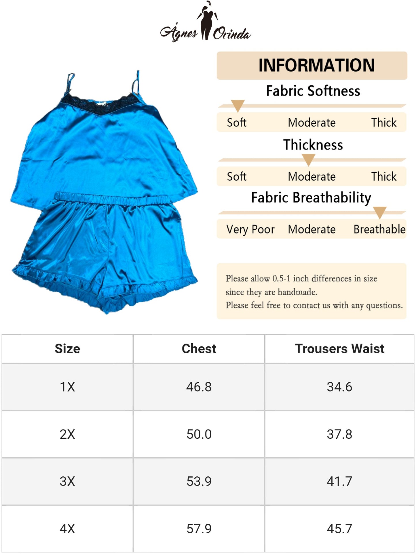 Women Plus Size Pajama Set Lingerie Sleepwear 2 Piece Cami Shorts Set V Neck Pj Sleepwear