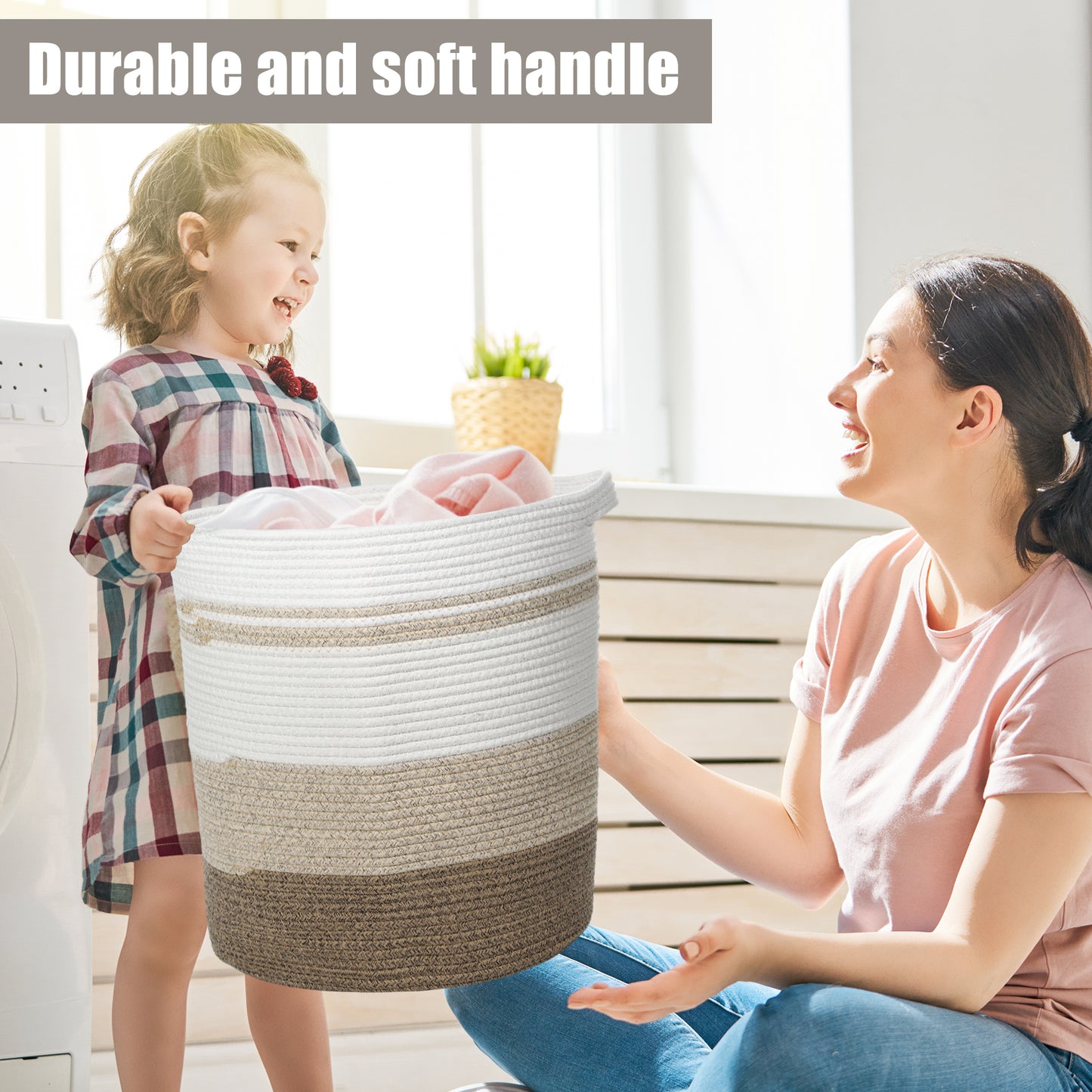 Laundry Basket Hamper, 16"x18" Tall Woven Bohemia Laundry Basket, 56L Coffee Color