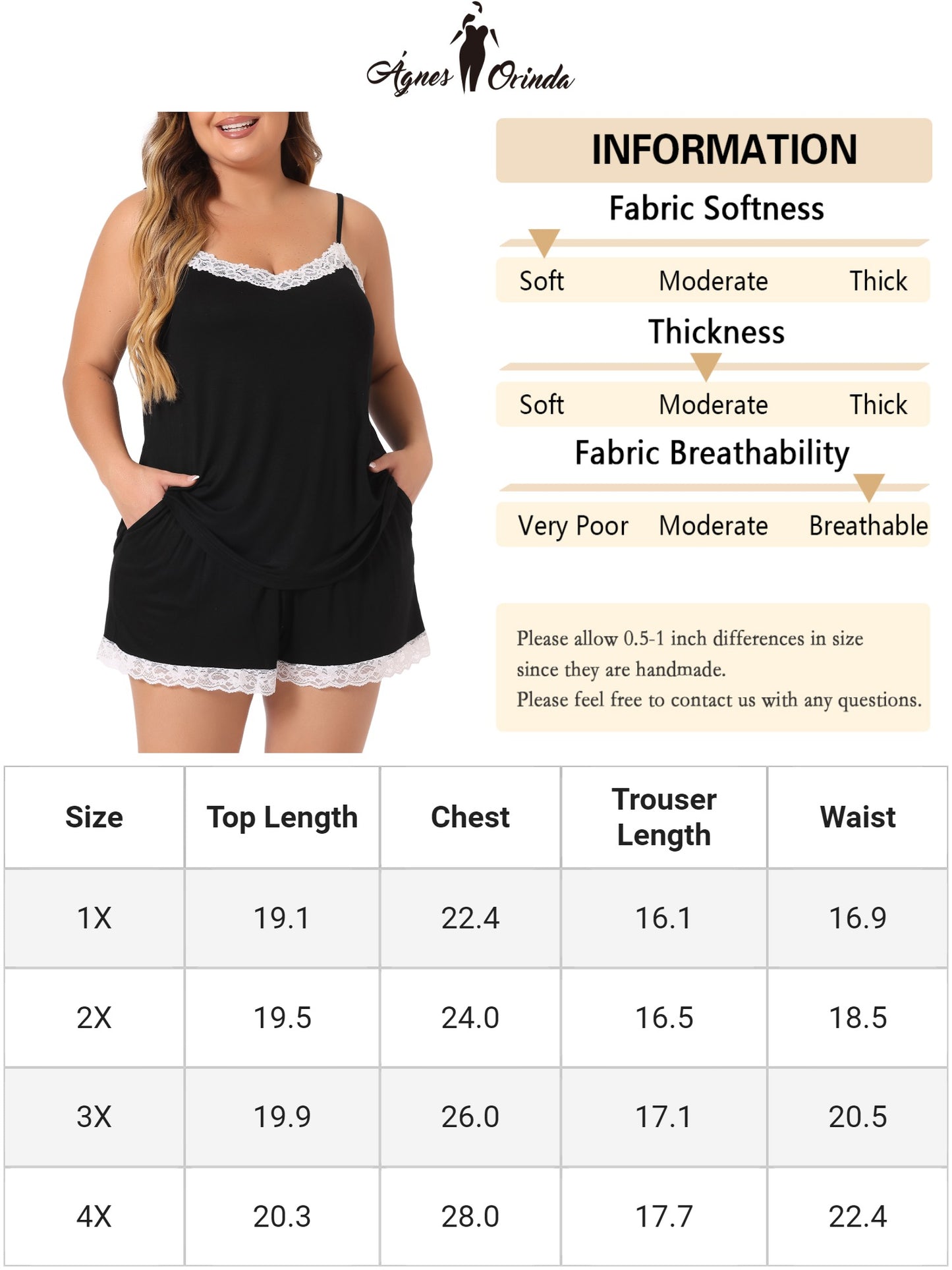 Women Plus Size Nightgown Lace Panel Elastic Waist Cami Sleep Lounge Pajama Sleepwear Set