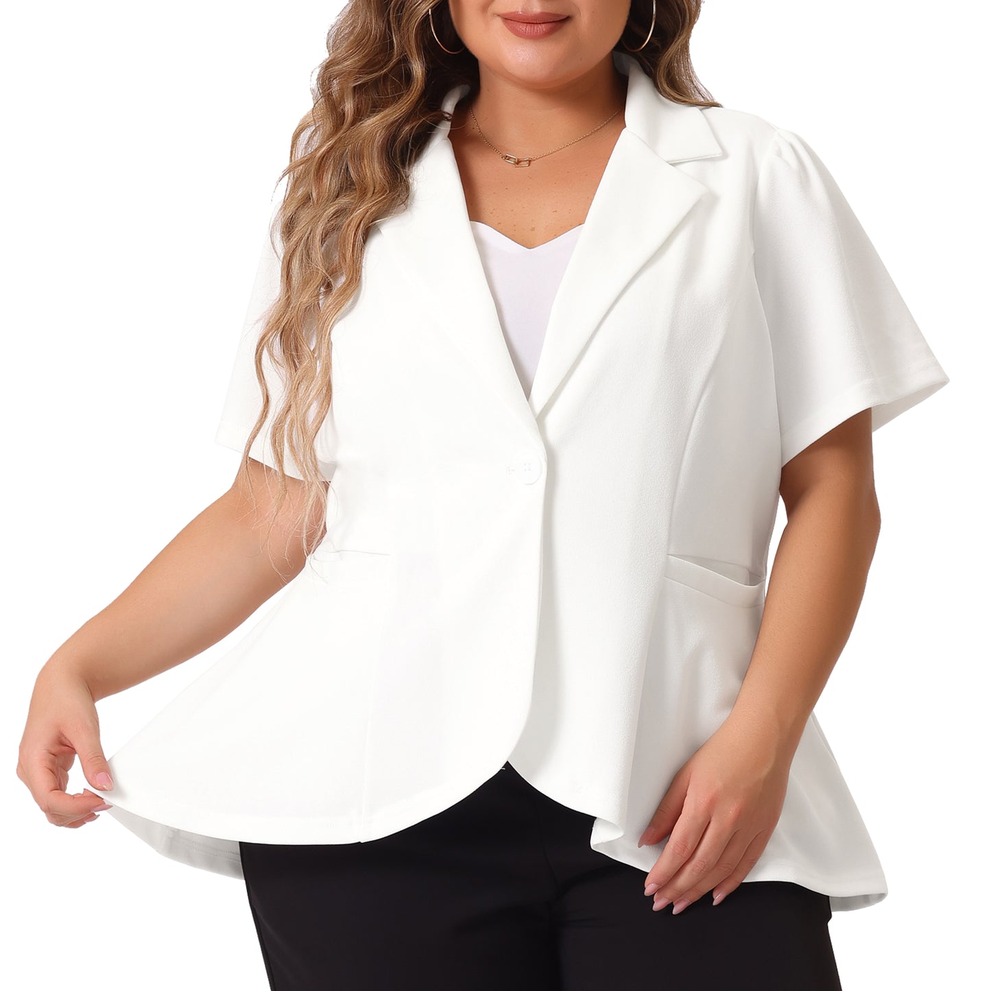 Women Plus Size Blazer Short Sleeve Office Work Button Jacket Business Suit