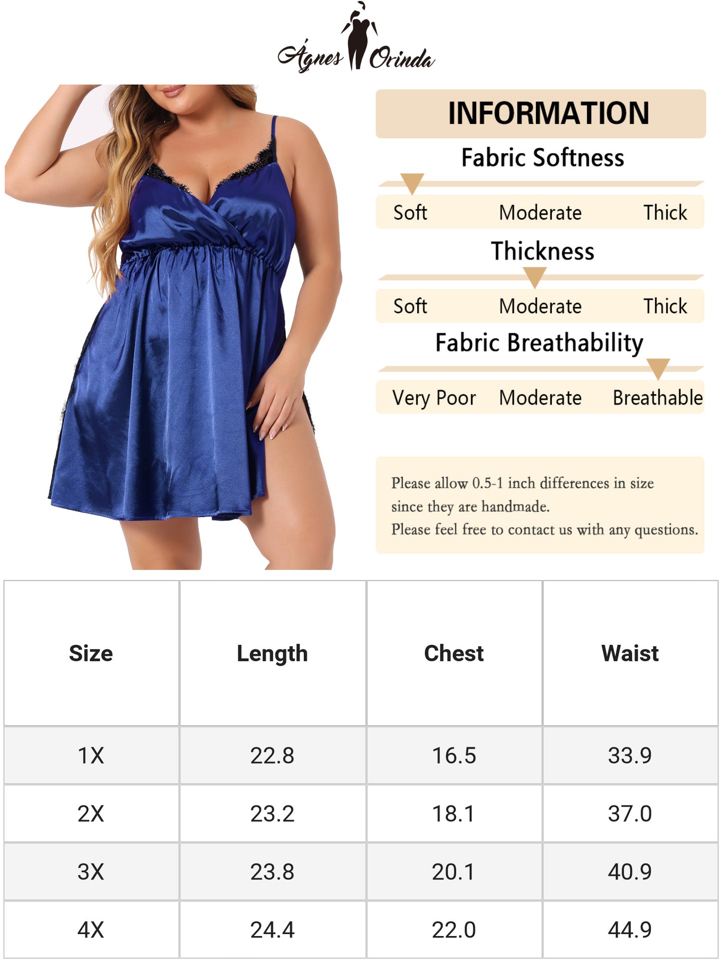 Women Plus Size Satin Sexy Lace Chemise Nightgown Lingerie Side Slit Sleepwear