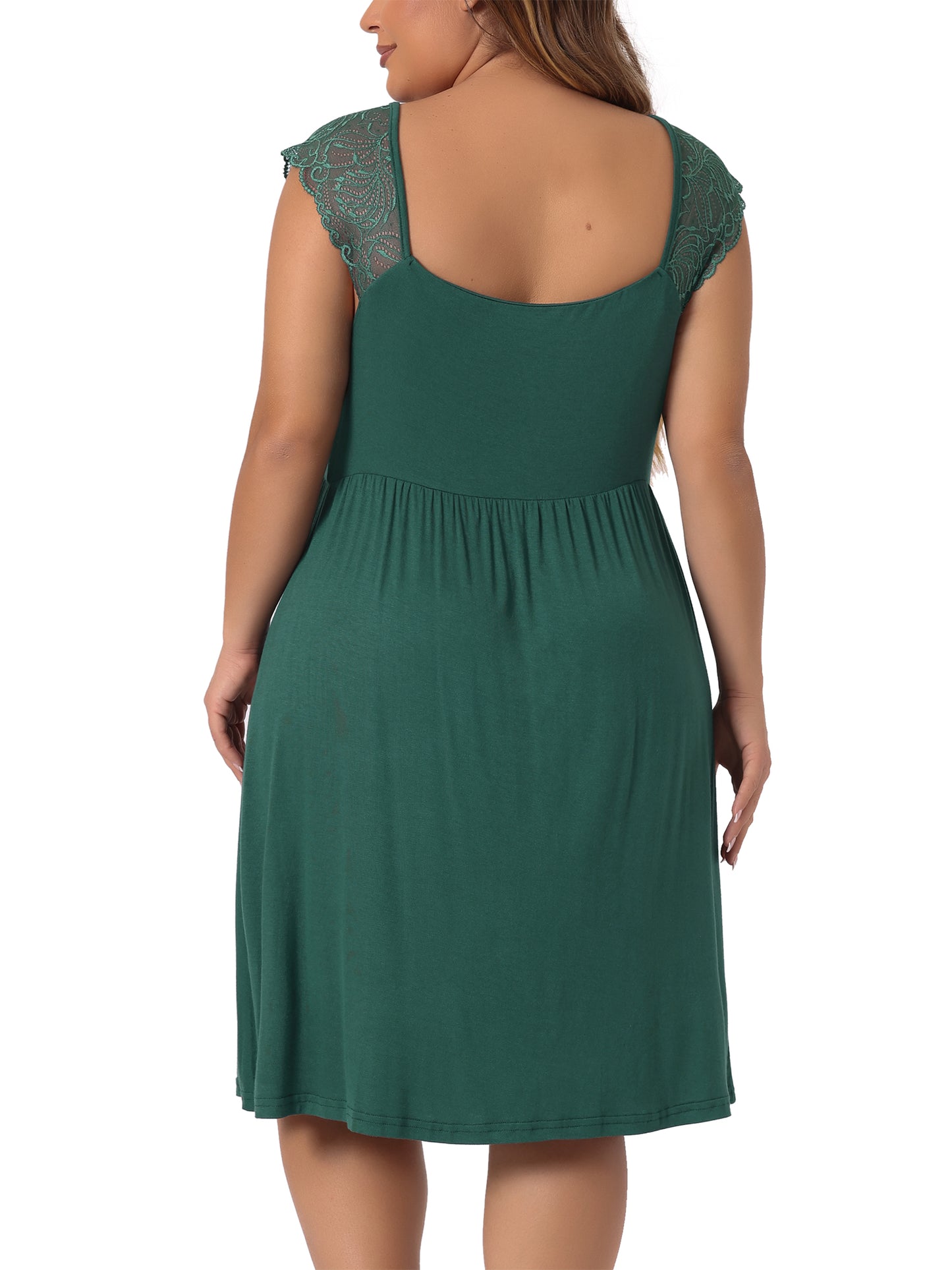 Women Plus Size Lace Cap Sleeve Sleep Dress V Neck Nightwear Loungewear Sleep Dress