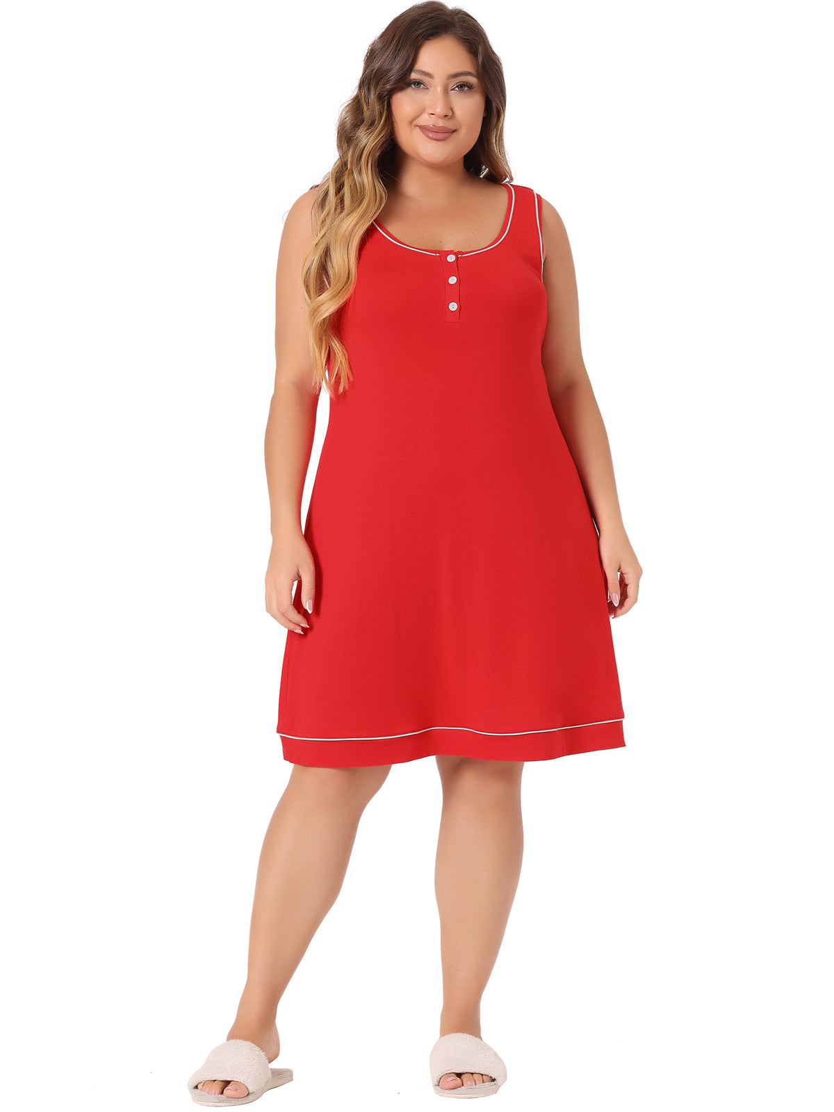 Women Plus Size Sleeveless Round Neck Lounge Sleep Dress Pajamas Nightgown