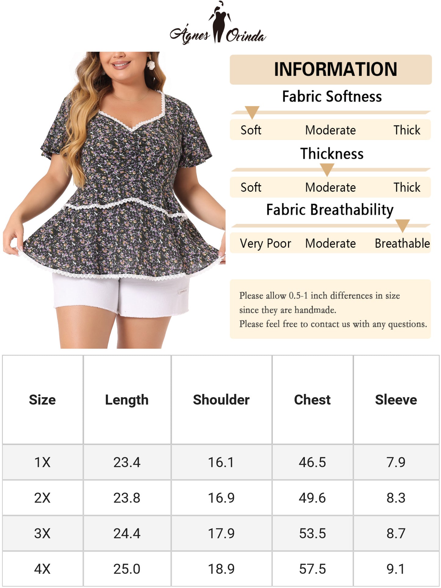 Blusa de talla grande con capas y estampado floral estilo babydoll, escote en forma de corazón y volantes, manga corta para mujer