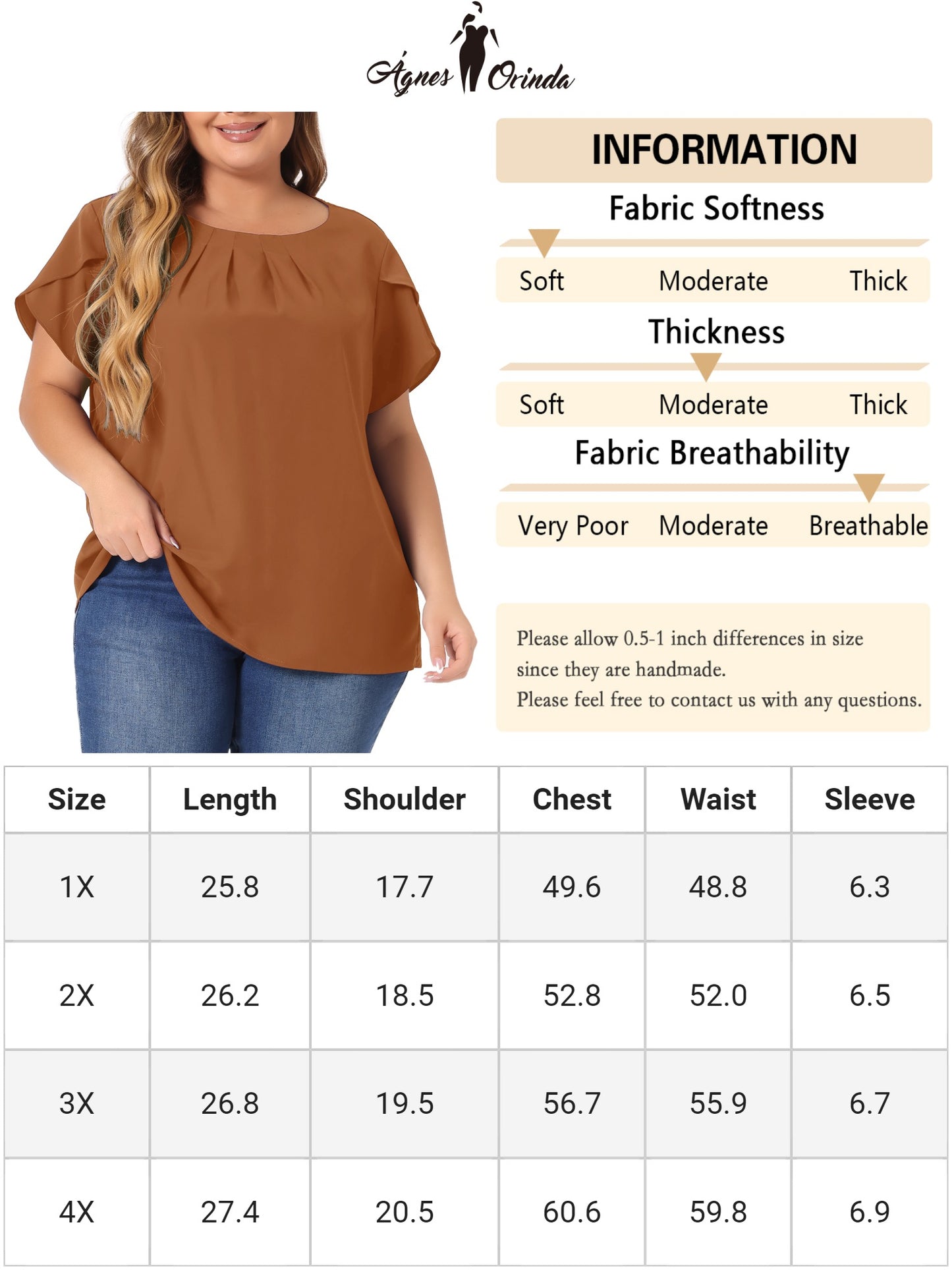 Women Plus Size Work Top Round Neck Pleated Tulip Sleeves Blouse Summer Top