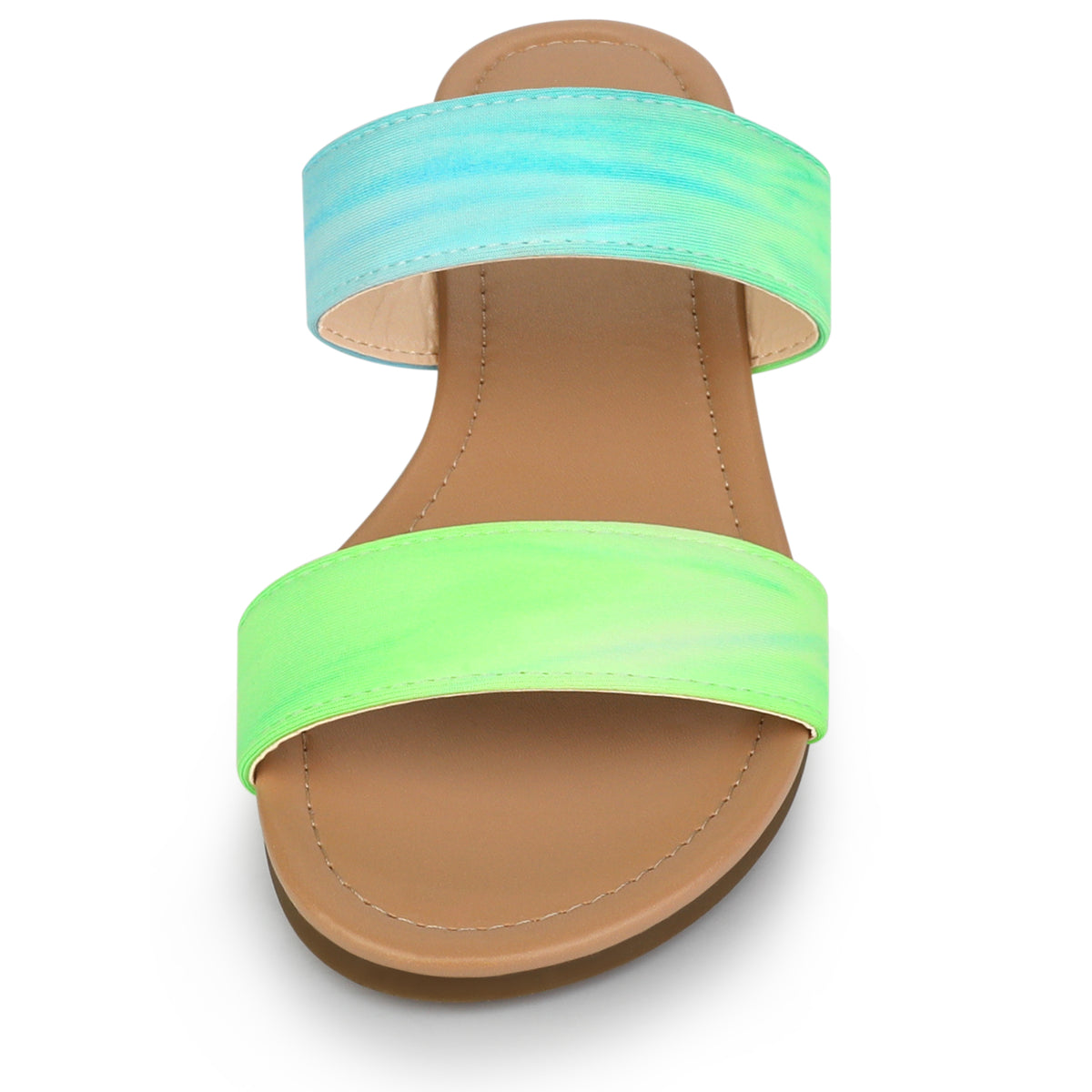 Women's Tie Dye Dual Straps Slip On Fluorescent Slides Flats Sandals