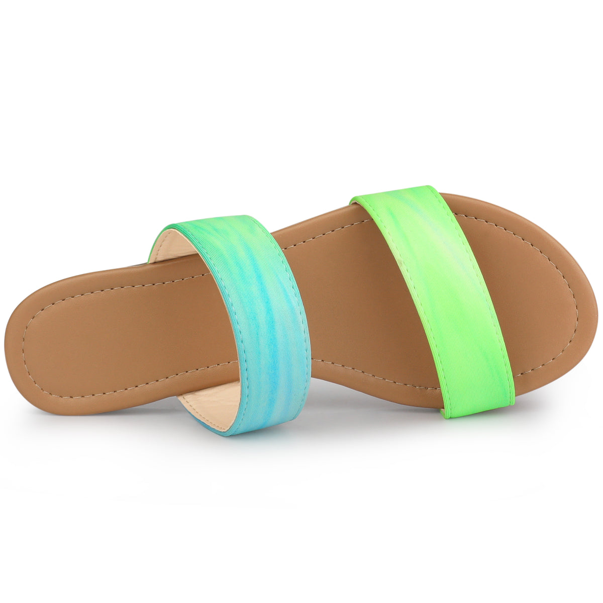 Women's Tie Dye Dual Straps Slip On Fluorescent Slides Flats Sandals