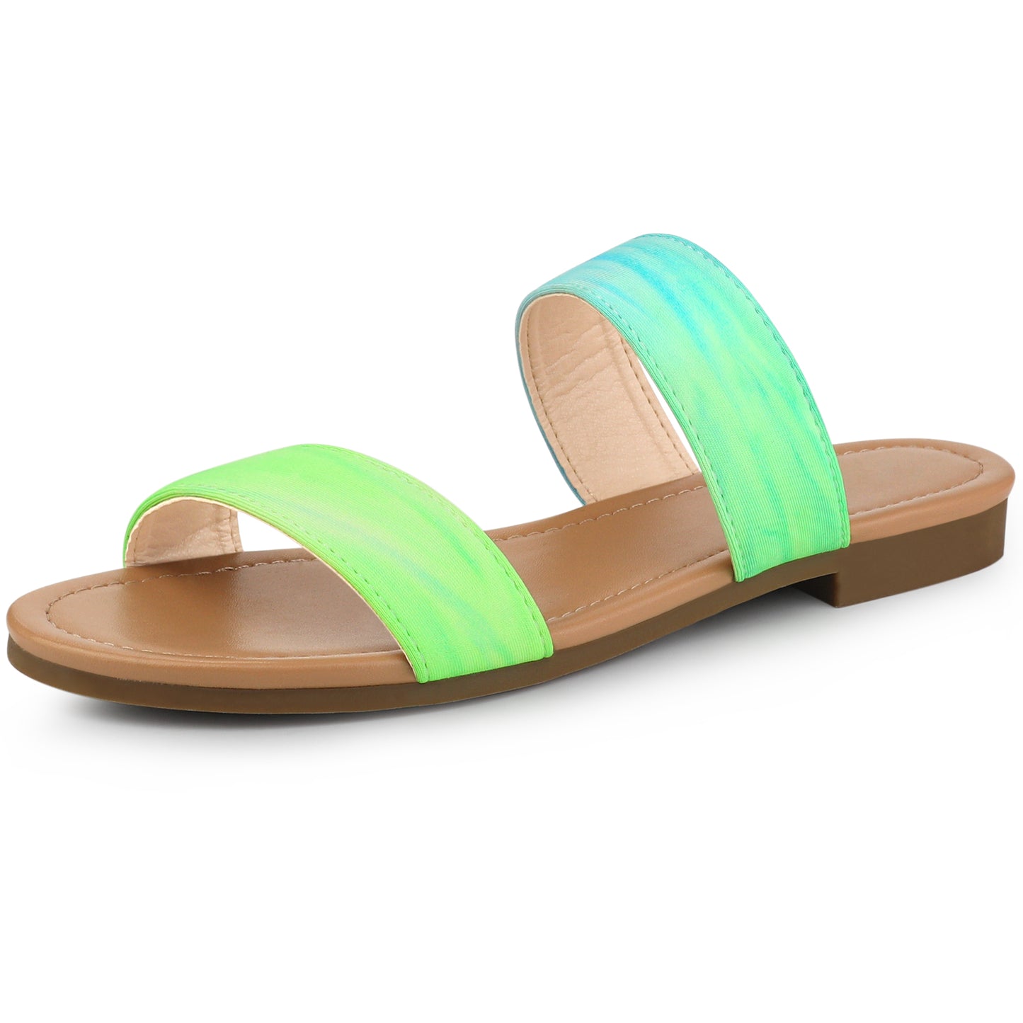 Women's Tie Dye Dual Straps Slip On Fluorescent Slides Flats Sandals