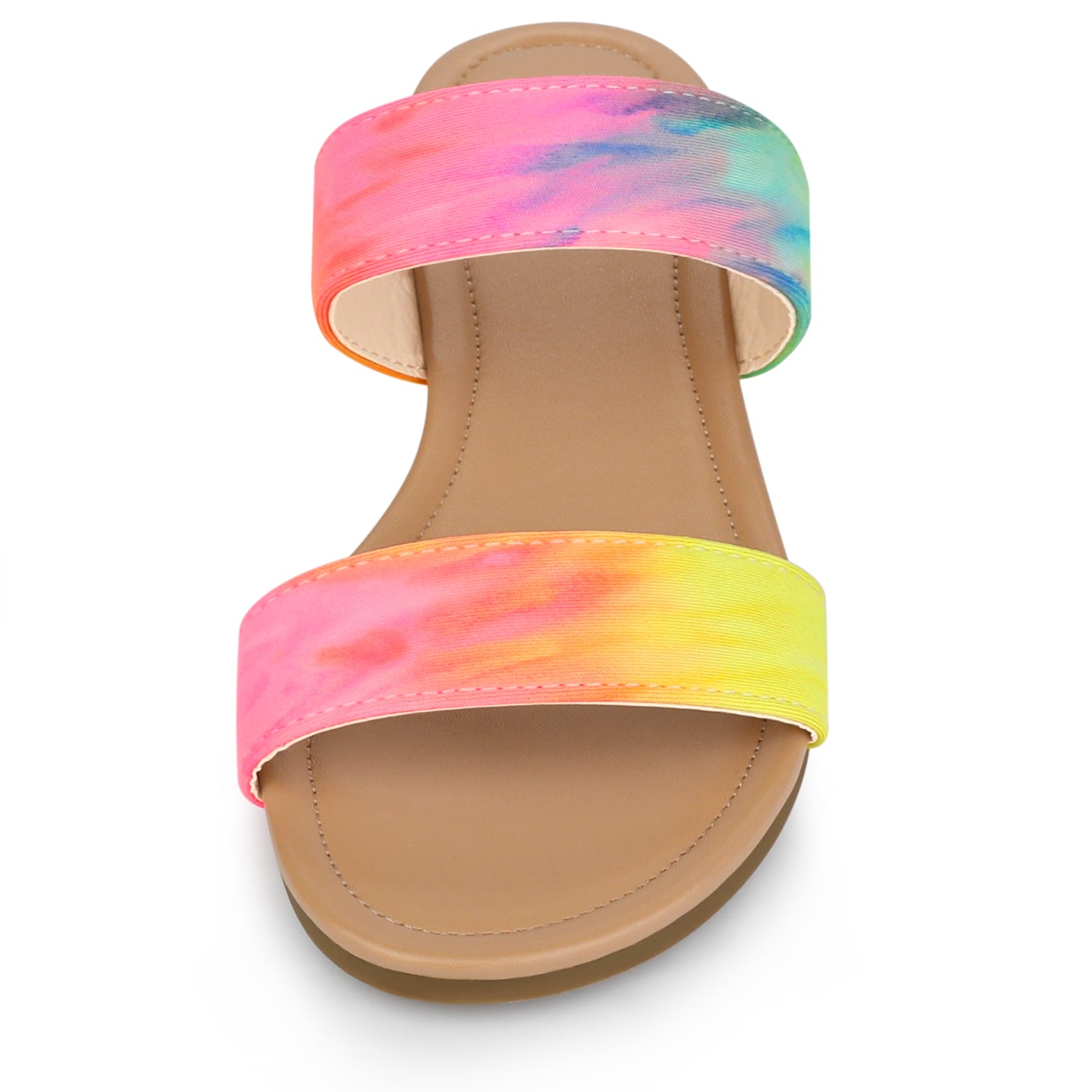 Sandalias planas fluorescentes con tiras dobles y efecto tie-dye para mujer