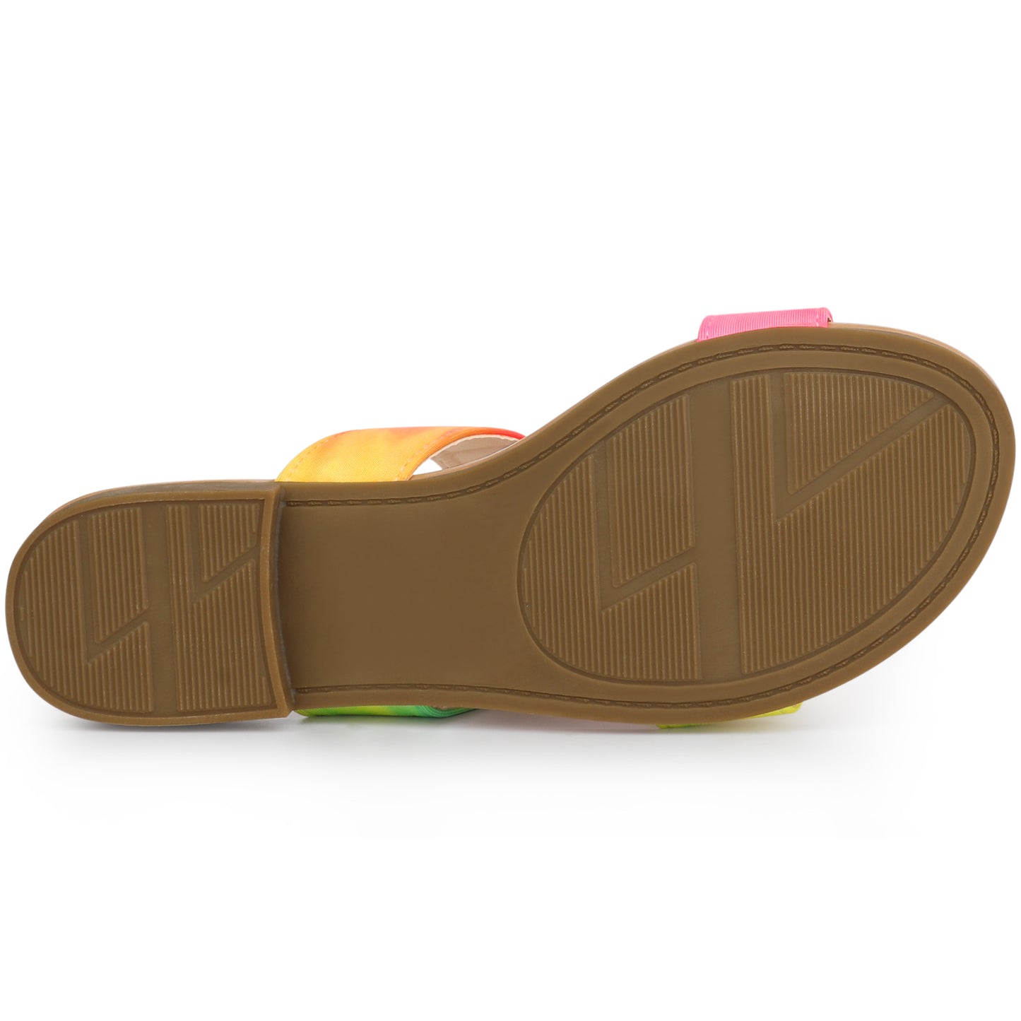 Sandalias planas fluorescentes con tiras dobles y efecto tie-dye para mujer
