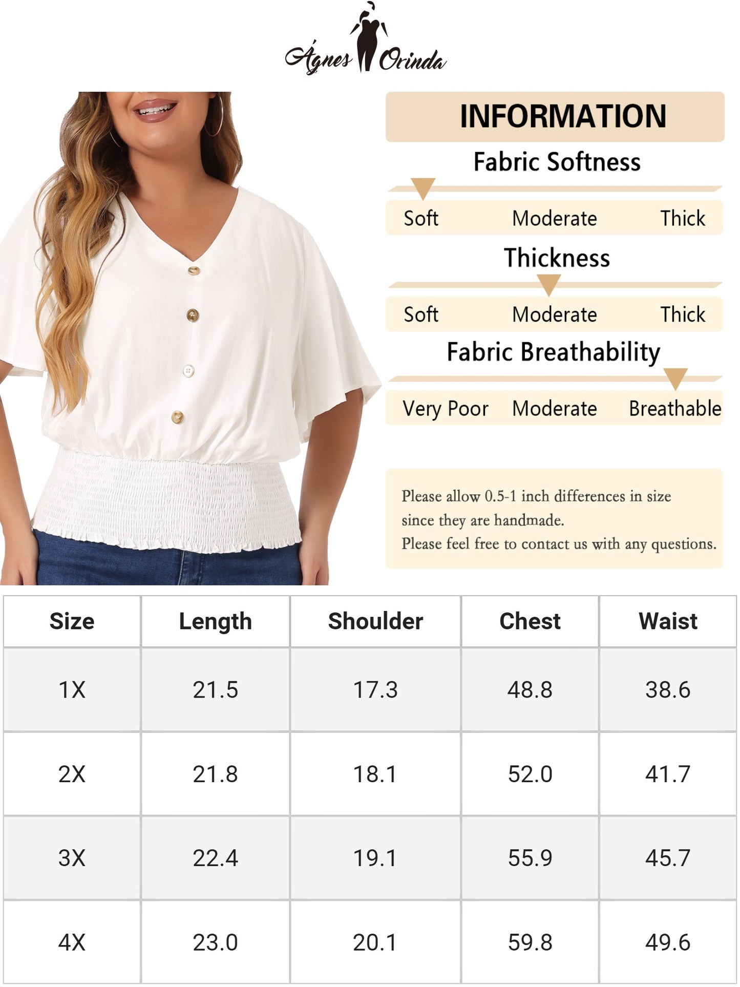 Women's Plus Size V Neck Button Up Short Sleeve Shirred Crop Top Blouse