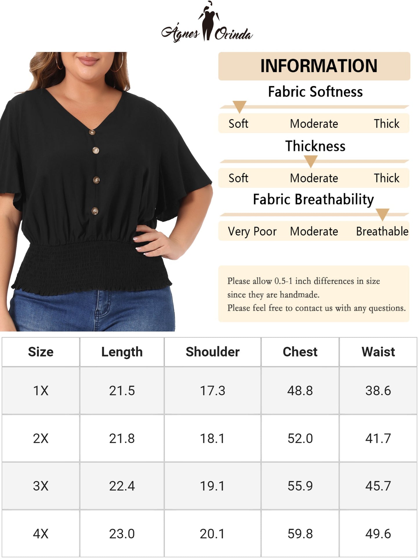 Women's Plus Size V Neck Button Up Short Sleeve Shirred Crop Top Blouse