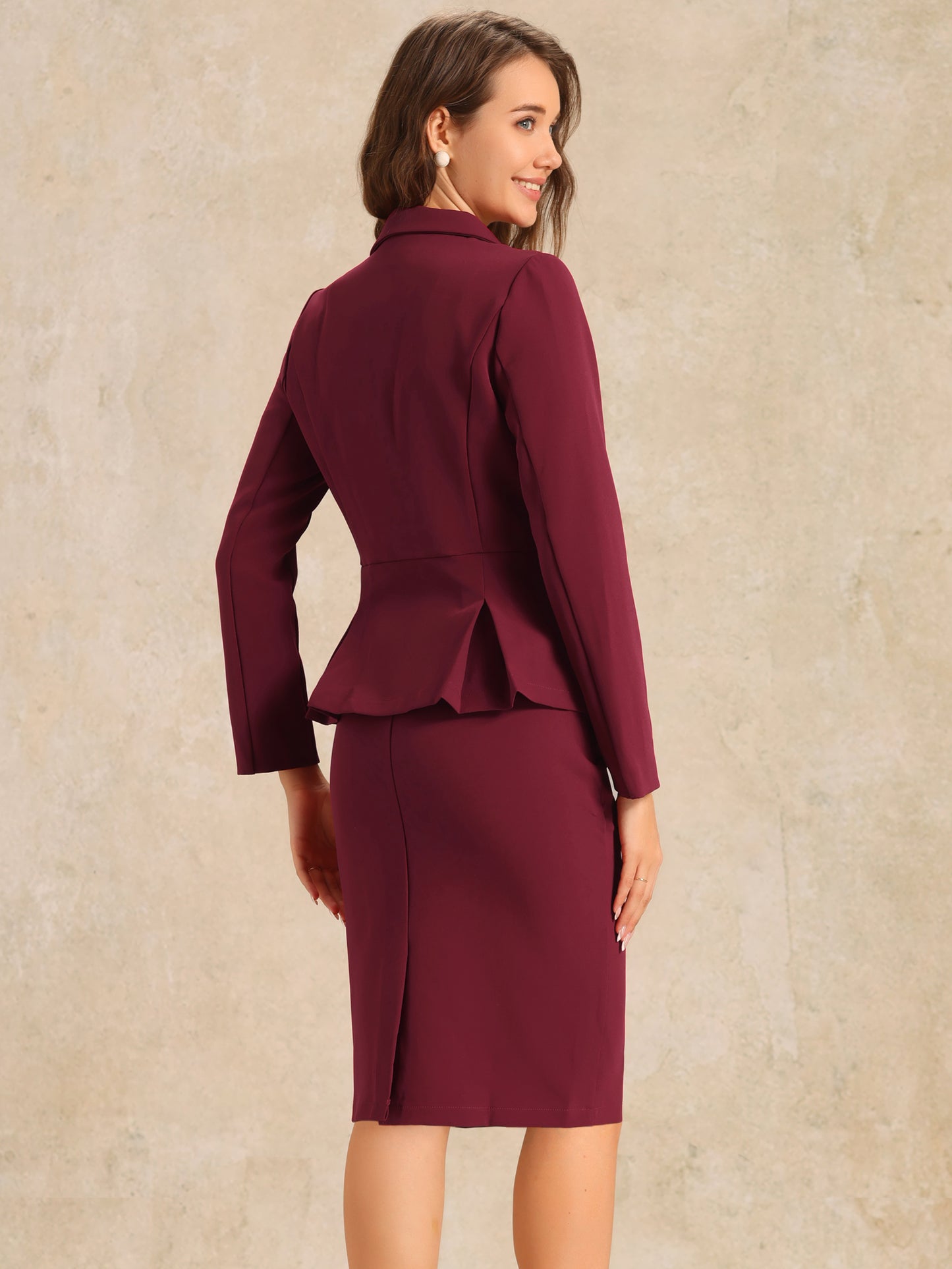 Women's 2 Piece Skirt Suit Set Formal Notched Lapel Peplum Blazer Pencil Skirt (Available in Plus Size)