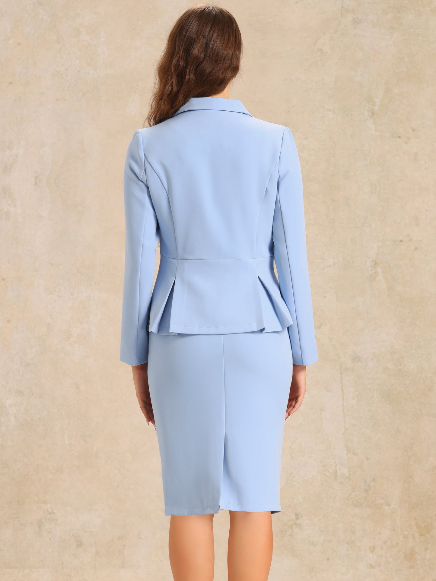 Women's 2 Piece Skirt Suit Set Formal Notched Lapel Peplum Blazer Pencil Skirt