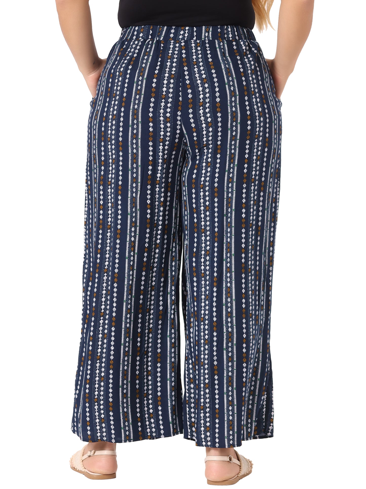 Women Plus Size Palazzo Pants Stripe Boho Wide Leg Paper Bag Pants Beach Casual Summer