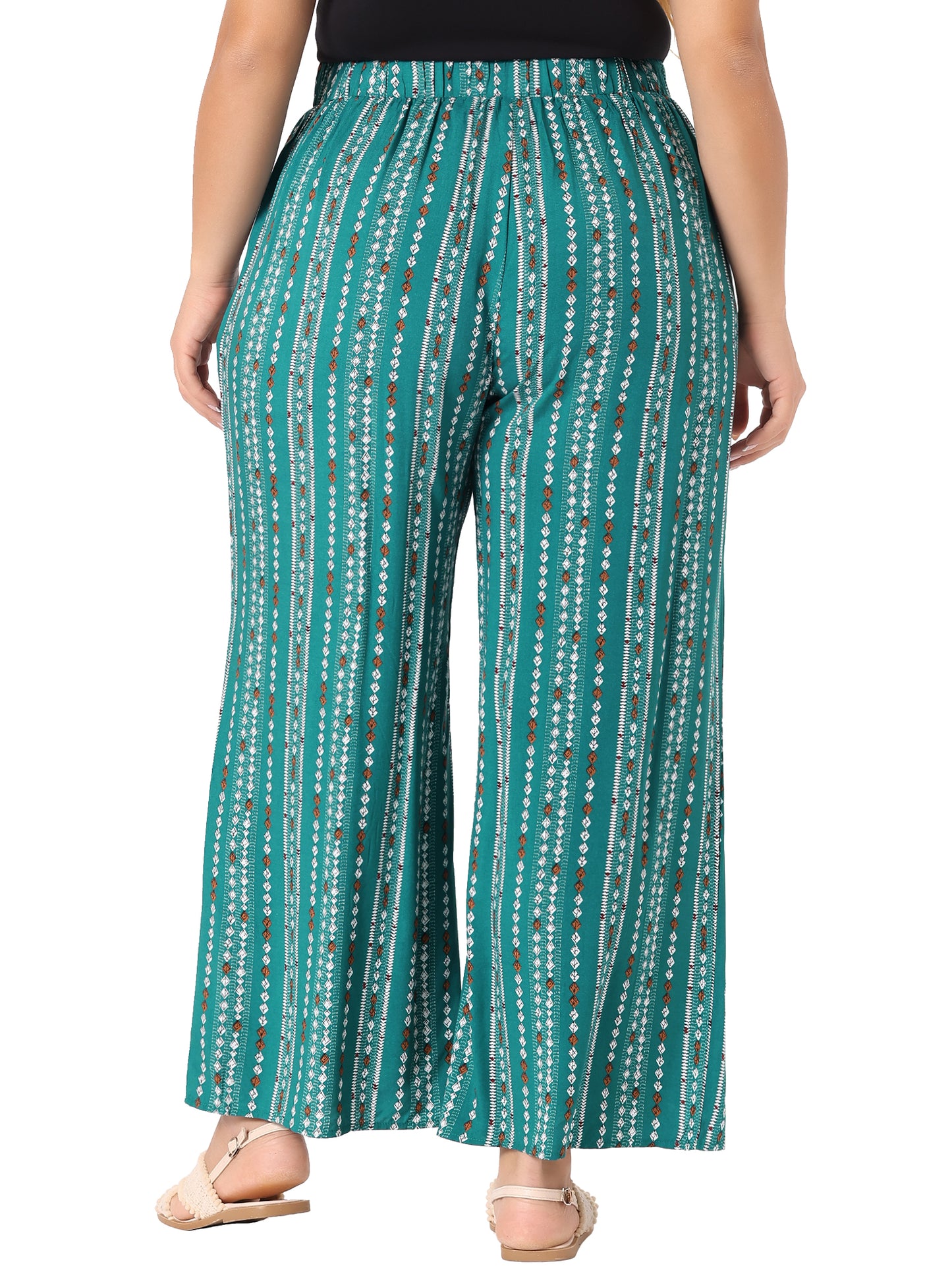 Women Plus Size Palazzo Pants Stripe Boho Wide Leg Paper Bag Pants Beach Casual Summer