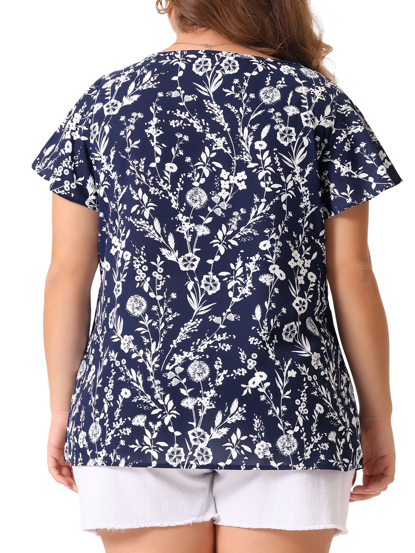Women Plus Size Blouses Round Neck Short Sleeve Floral Top