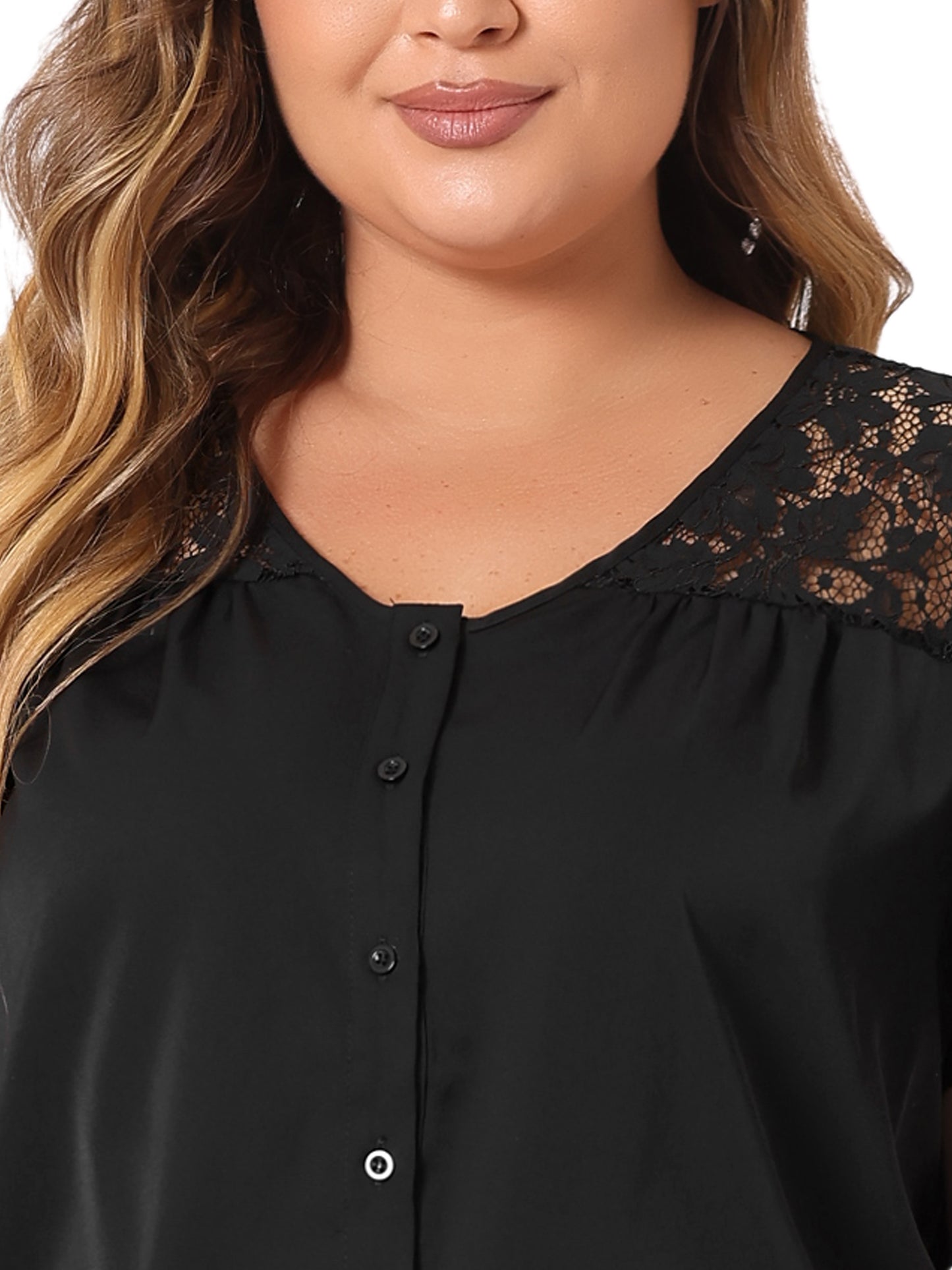 Women Plus Size Chiffon Summer Lace V Neck Flare Sleeve Blouse Shirt Top
