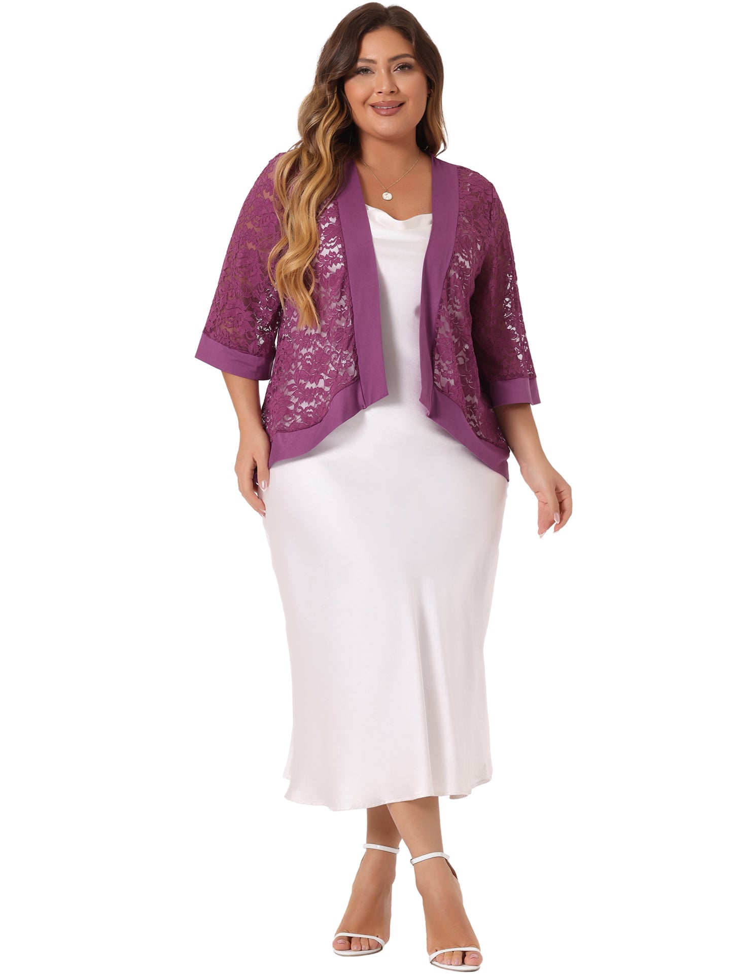 Women Plus Size Shrug Bolero Summer Lace Panel Sheer Loose Cardigan