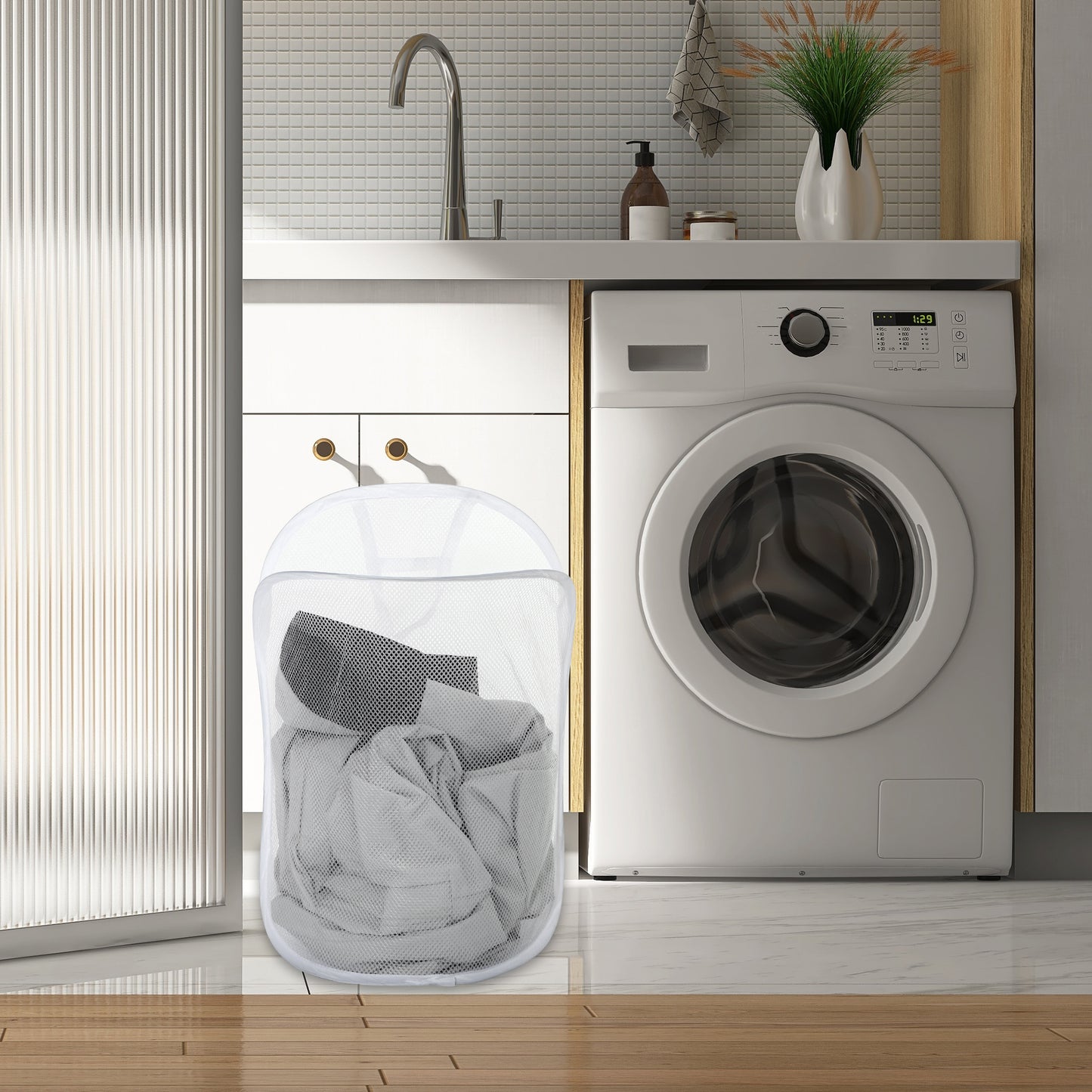 Wall-mounted Folding Laundry Basket for Bathroom 15.75"x7.87"x23.62" 48L White