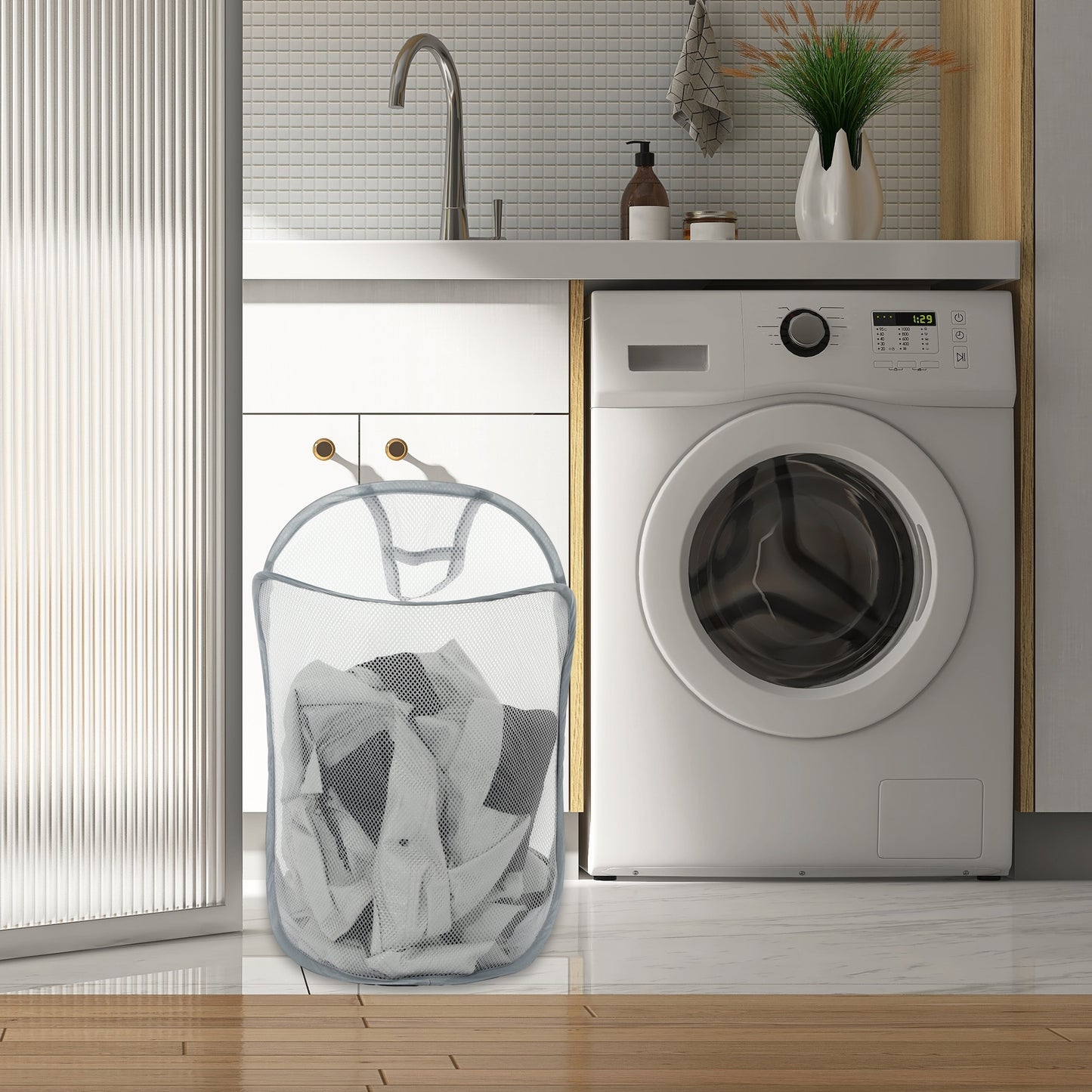 Wall-mounted Folding Laundry Basket for Bathroom 15.75"x7.87"x23.62" 48L Gray