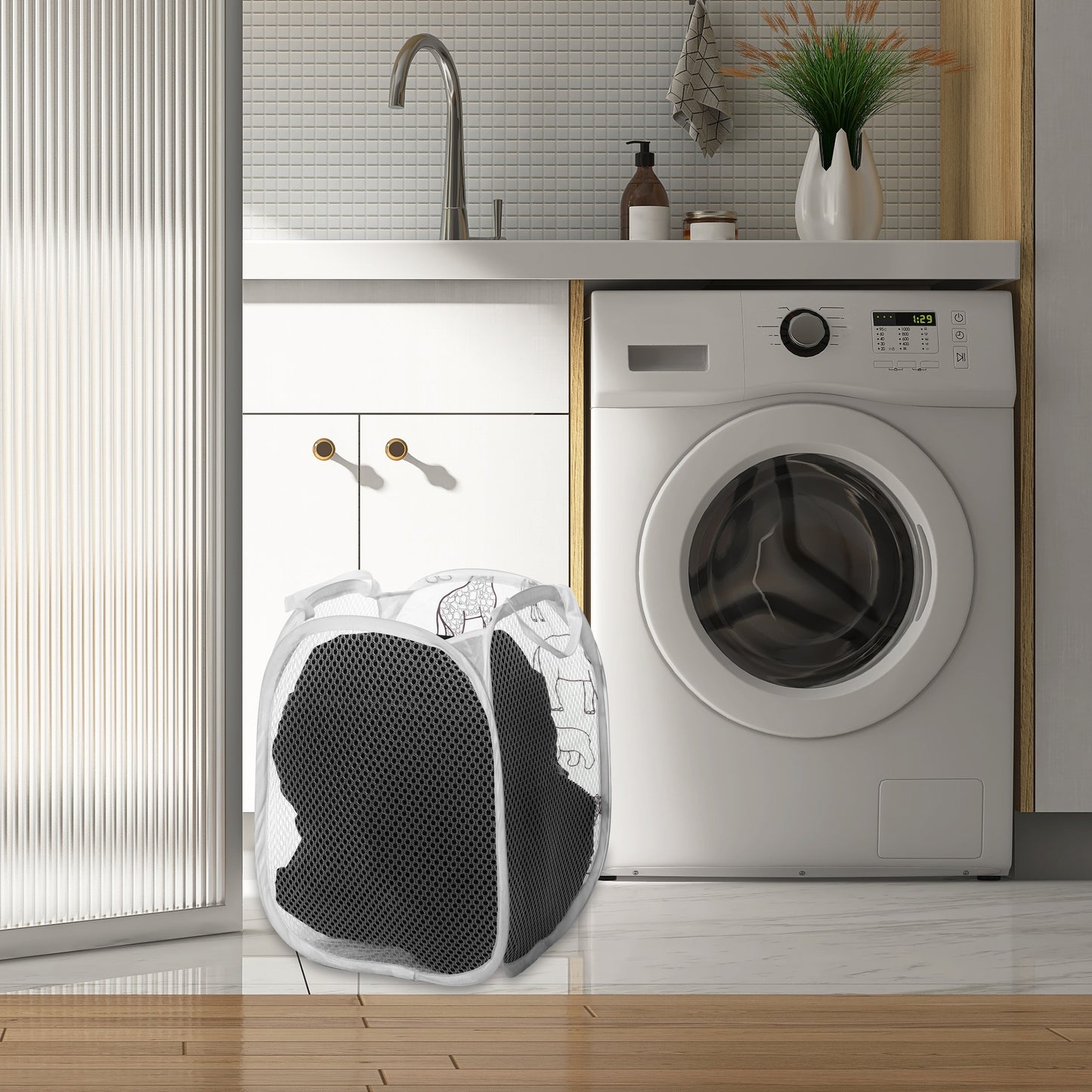 Folding Laundry Basket Durable Laundry Hamper for Bathroom 40L White