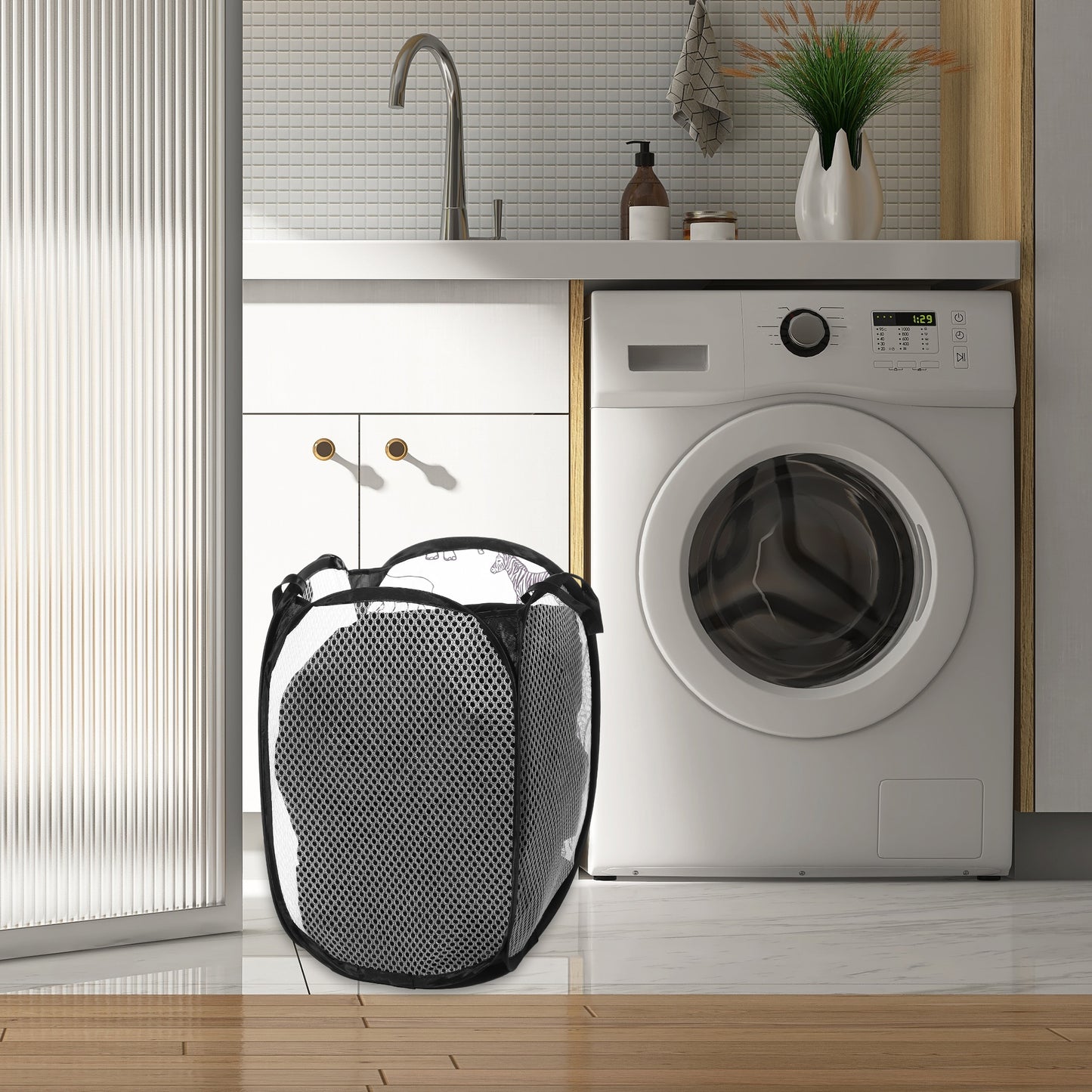 Folding Laundry Basket Durable Laundry Hamper for Bathroom 40L Black