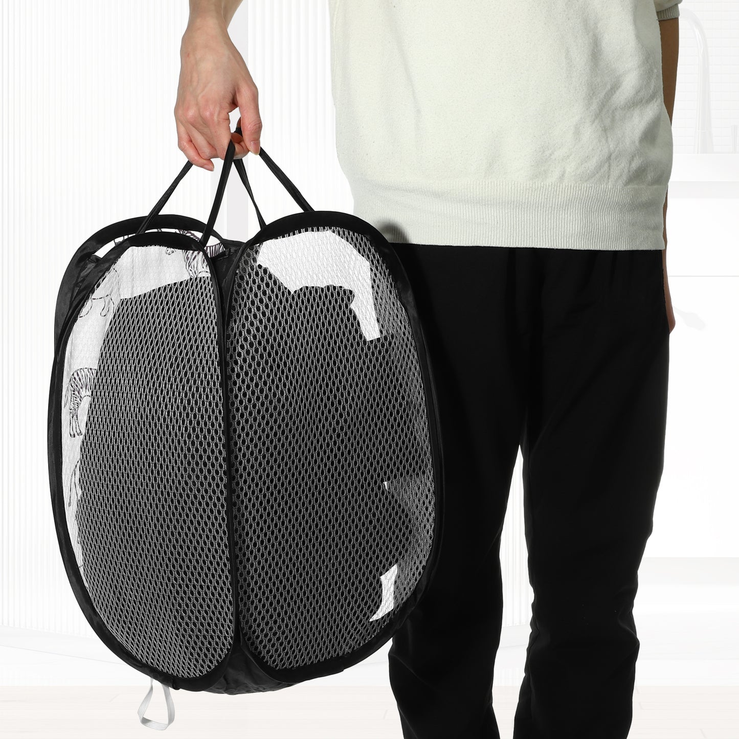 Folding Laundry Basket Durable Laundry Hamper for Bathroom 40L Black