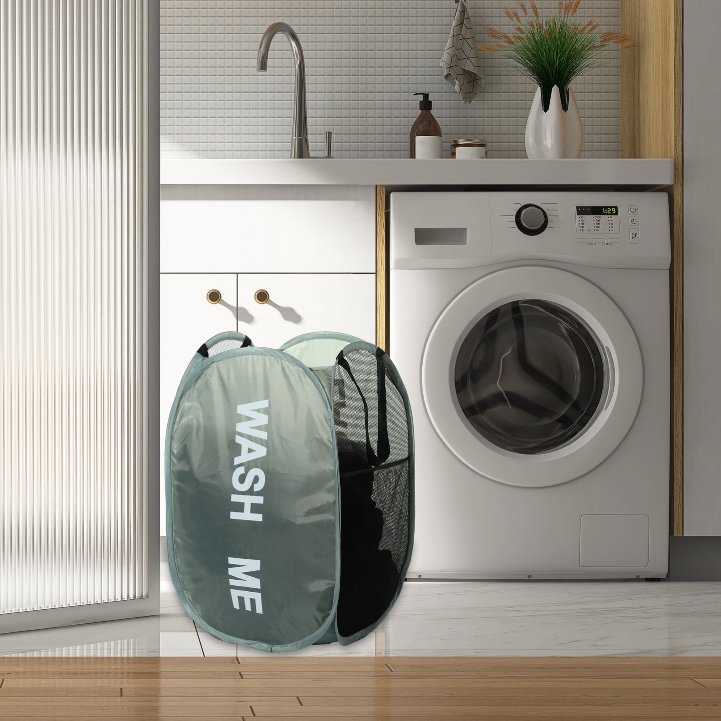 Folding Laundry Basket Durable Folding Laundry Hamper for Bathroom 75L Green