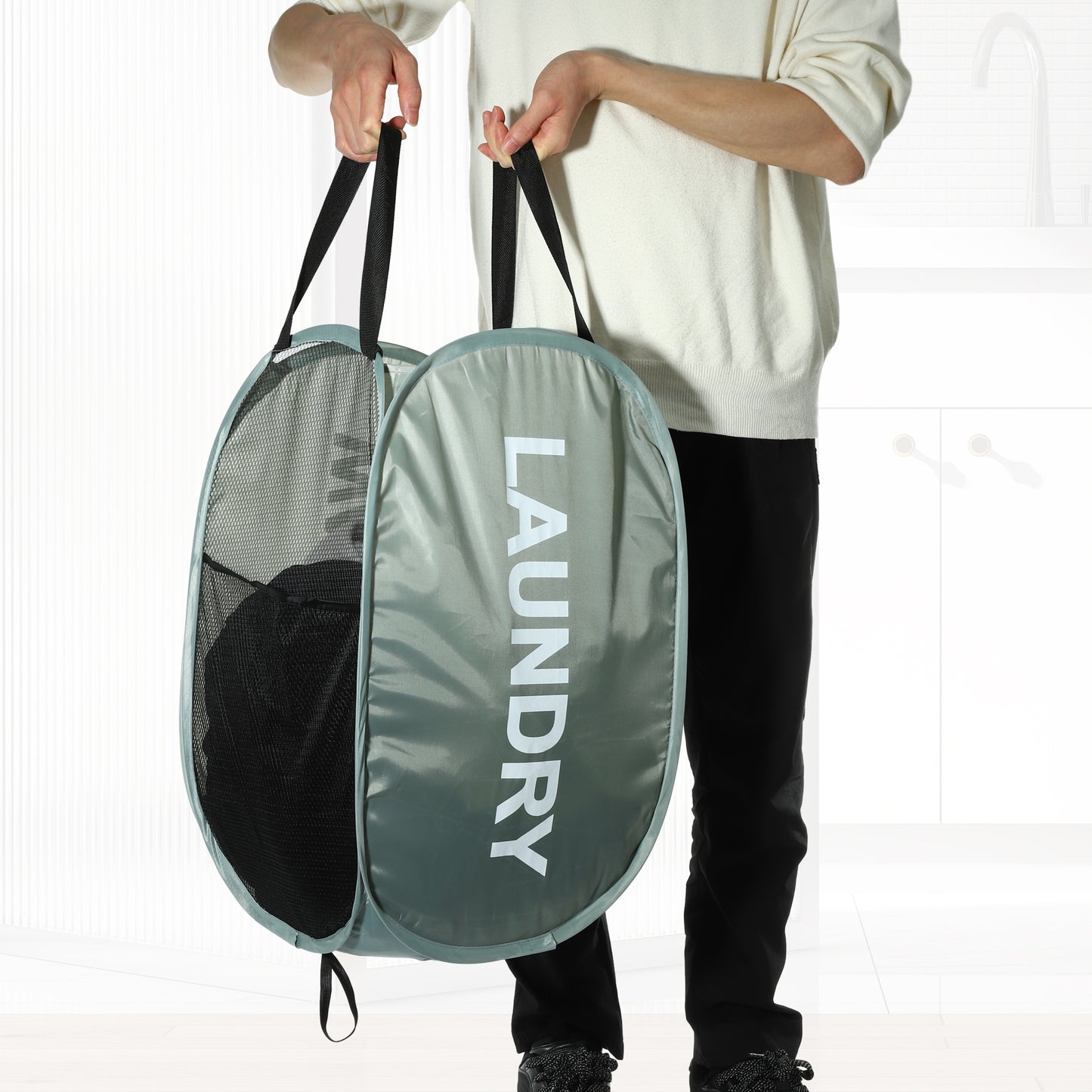 Folding Laundry Basket Durable Folding Laundry Hamper for Bathroom 75L Green