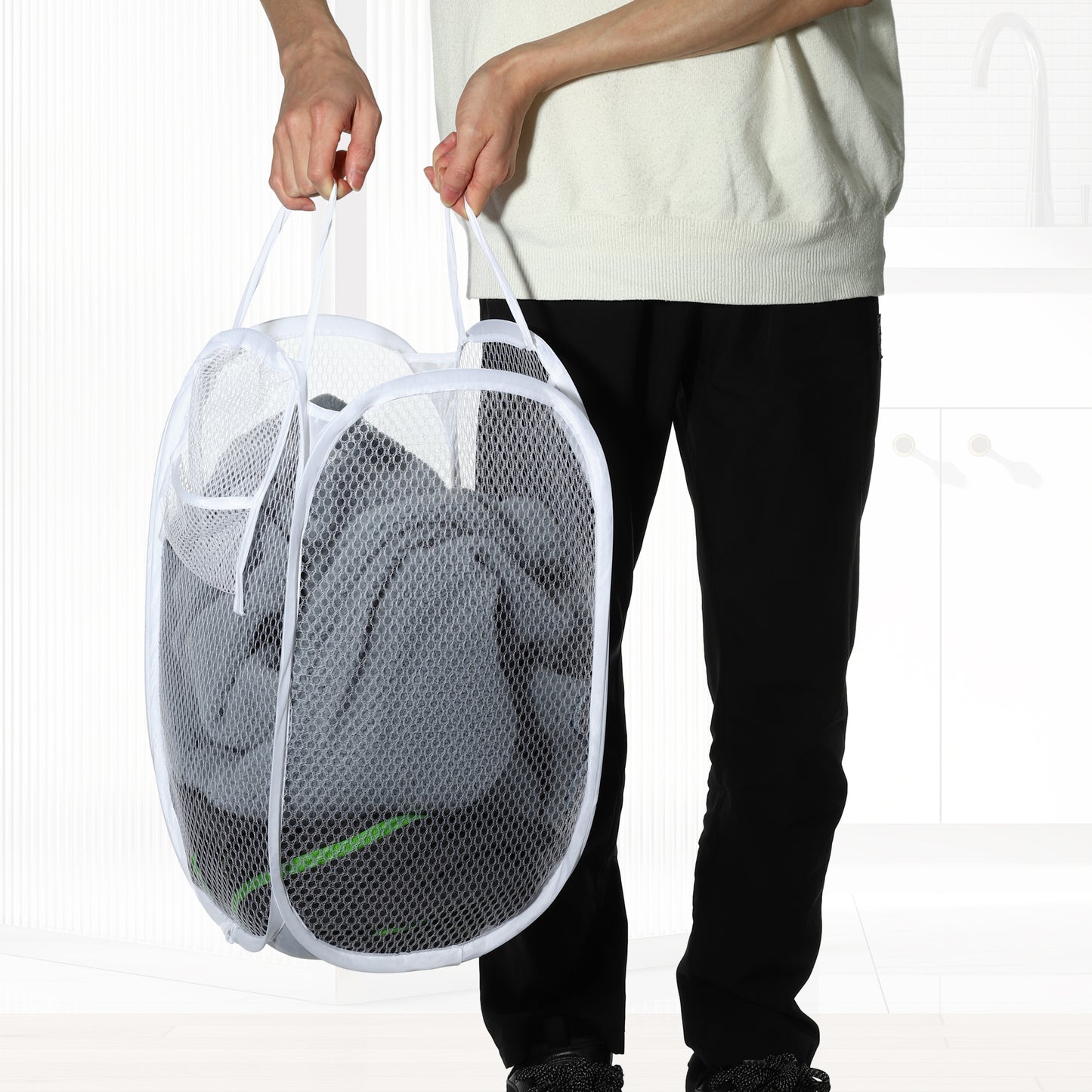 Folding Laundry Basket Durable Laundry Hamper for Bathroom 40L White
